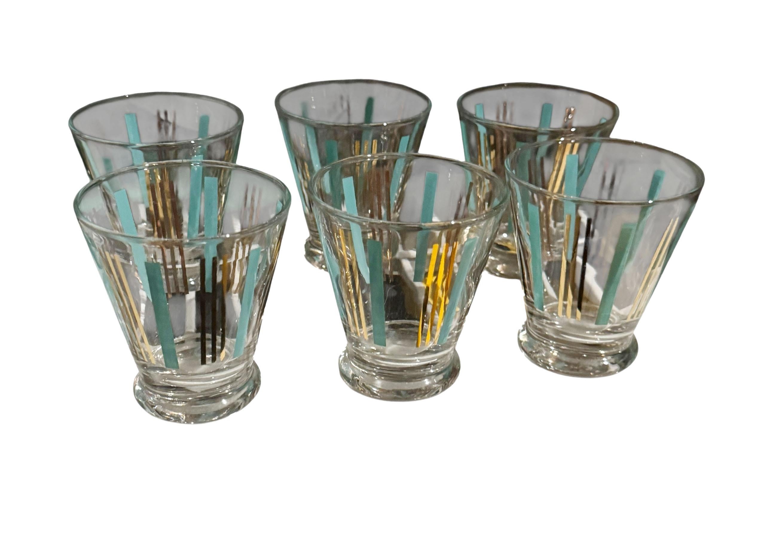 Mid Century Türkis und Gold Barware Gläser - Set von sechs (Mitte des 20. Jahrhunderts) im Angebot