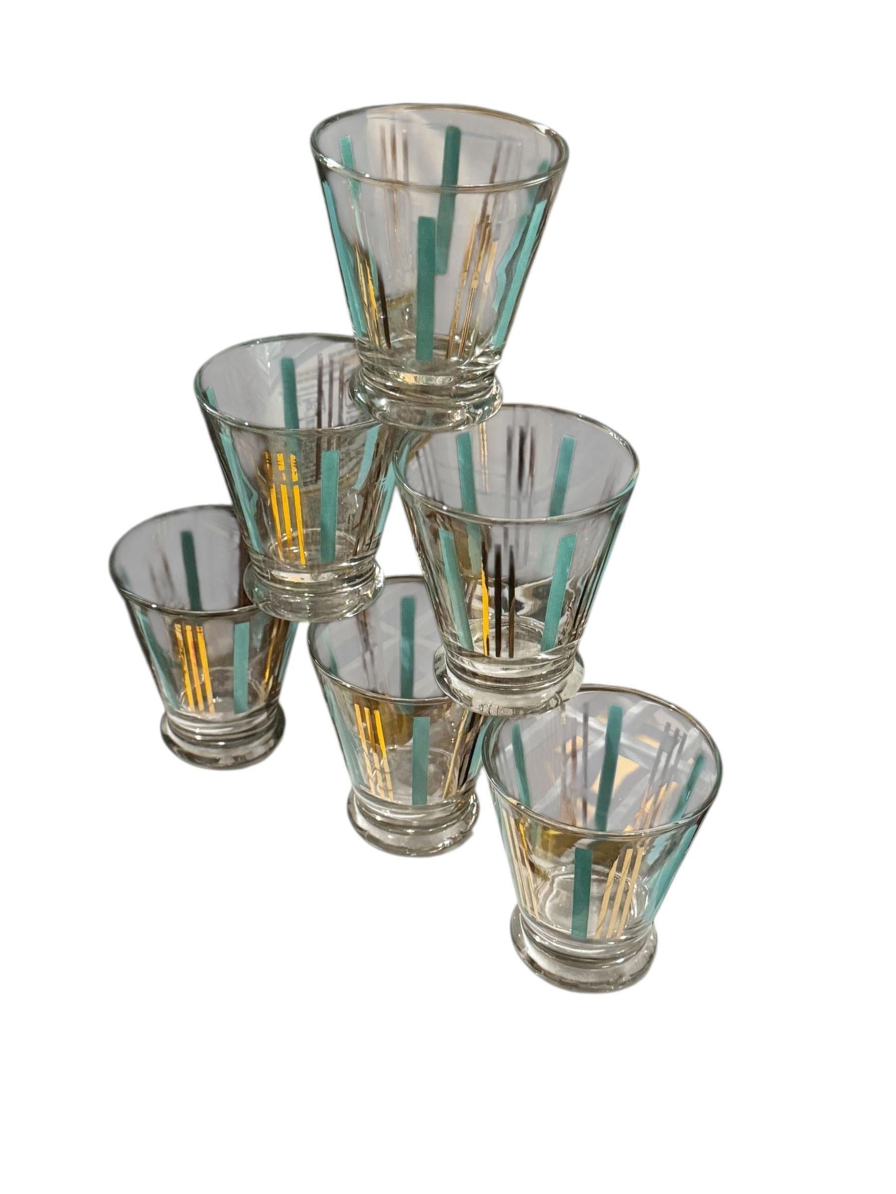 Mid Century Türkis und Gold Barware Gläser - Set von sechs (Glas) im Angebot