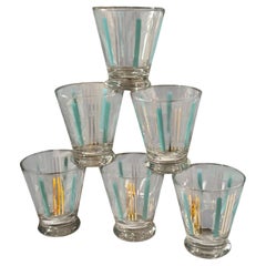 Mid Century Turquoise and Gold Barware Glasses – Set of Six