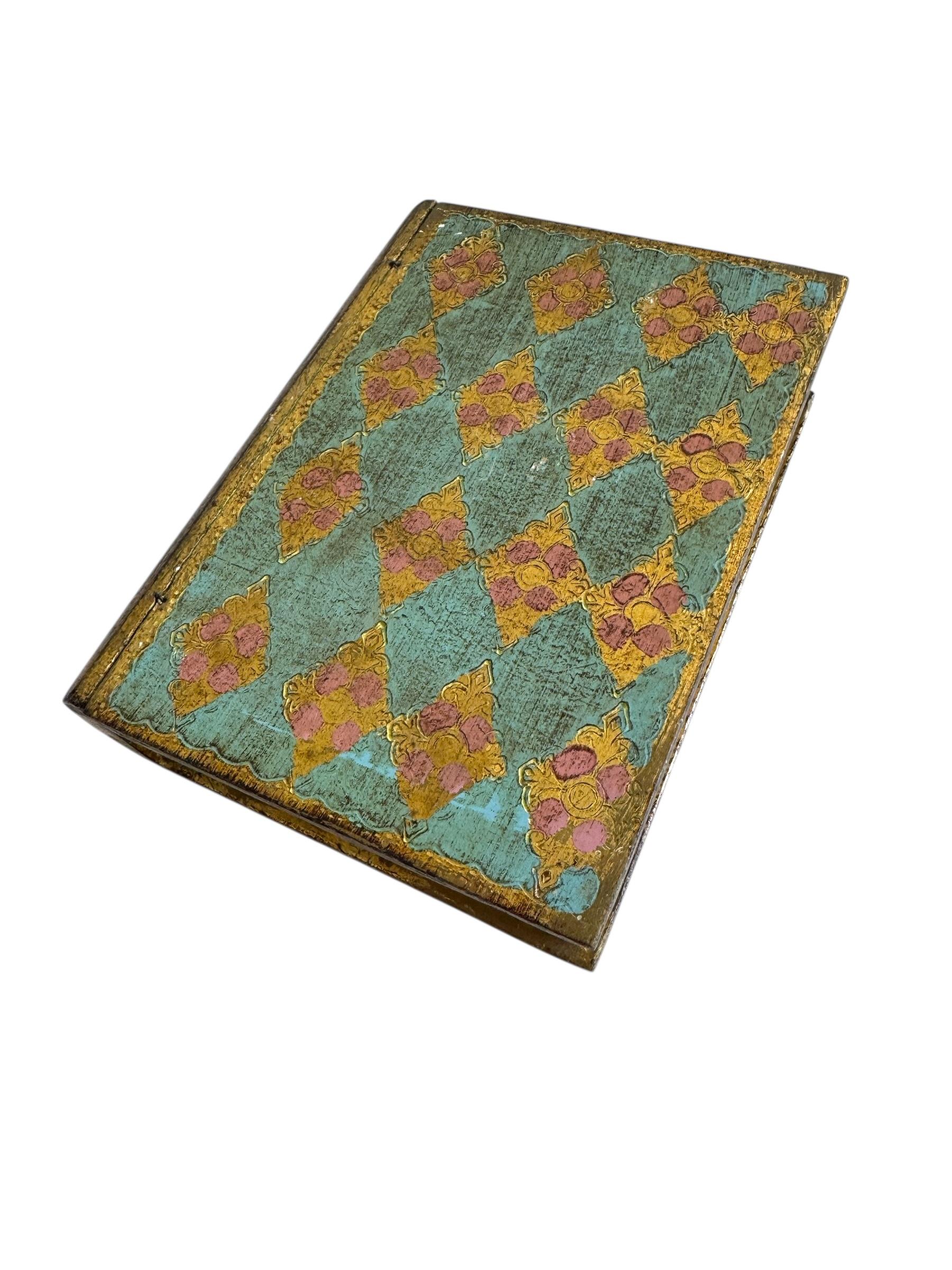italien Boîte à livres Florentine du milieu du siècle en turquoise et or en vente