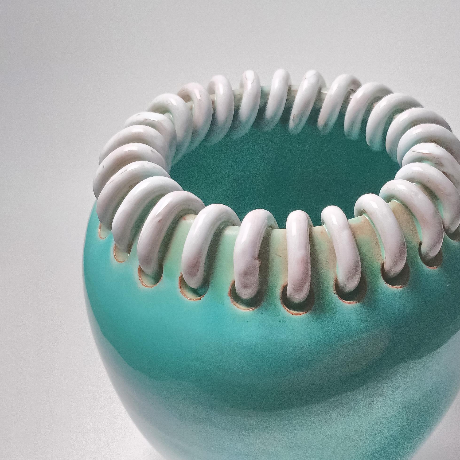 Mid-Century Turquoise Ceramic Vase by Alexandre de Wemmel, Belgium, 1950s in vendita 2