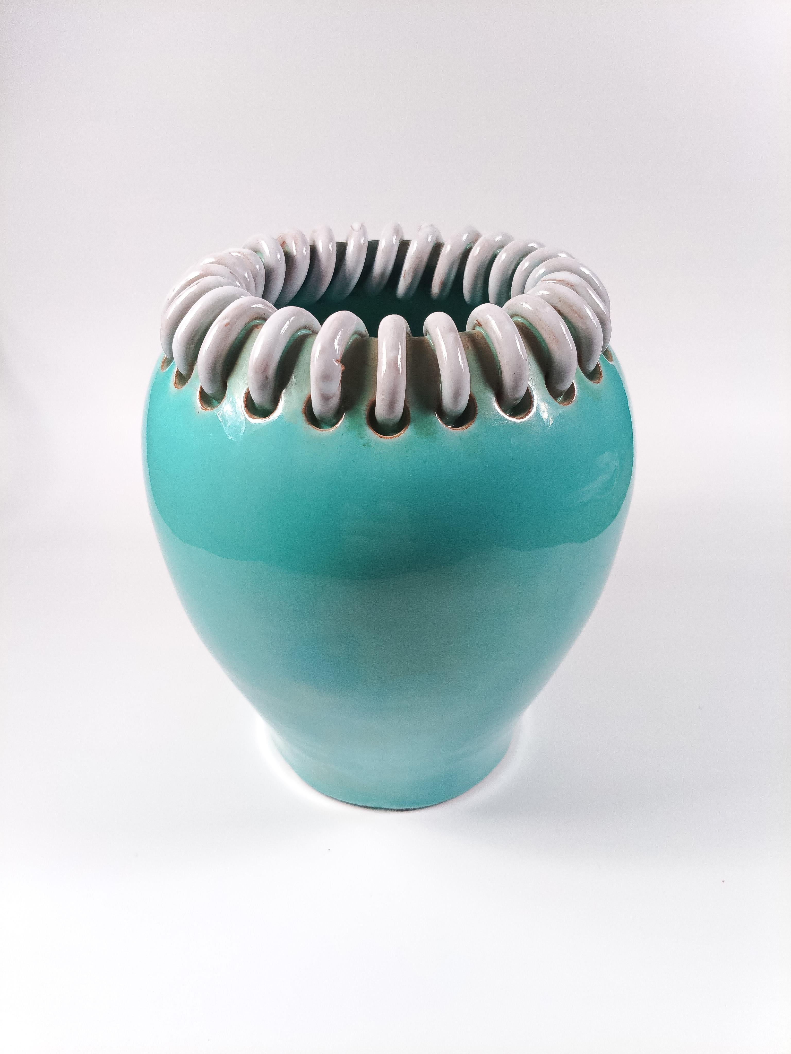 Mid-Century Turquoise Ceramic Vase by Alexandre de Wemmel, Belgium, 1950s in vendita 3
