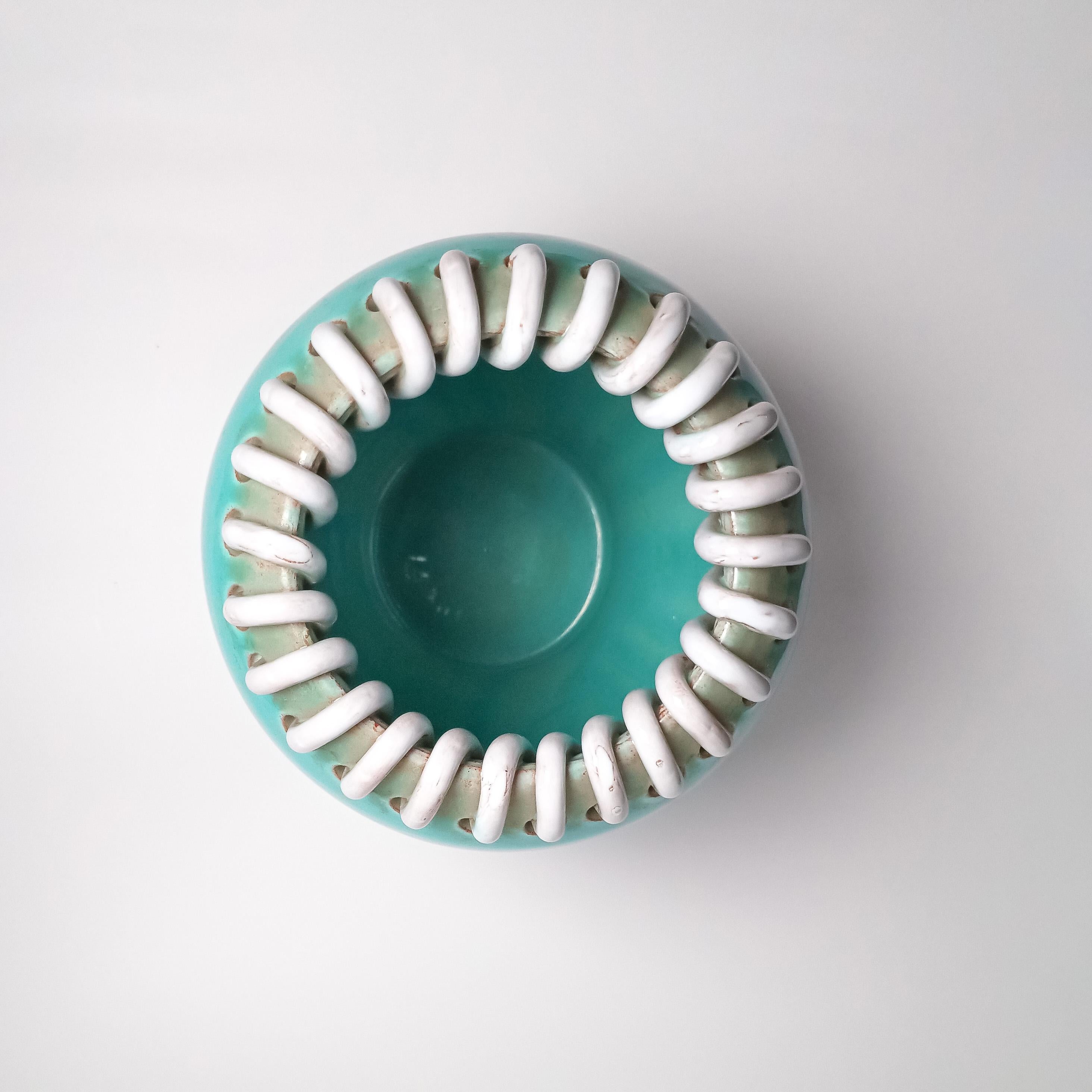 Belga Mid-Century Turquoise Ceramic Vase by Alexandre de Wemmel, Belgium, 1950s in vendita