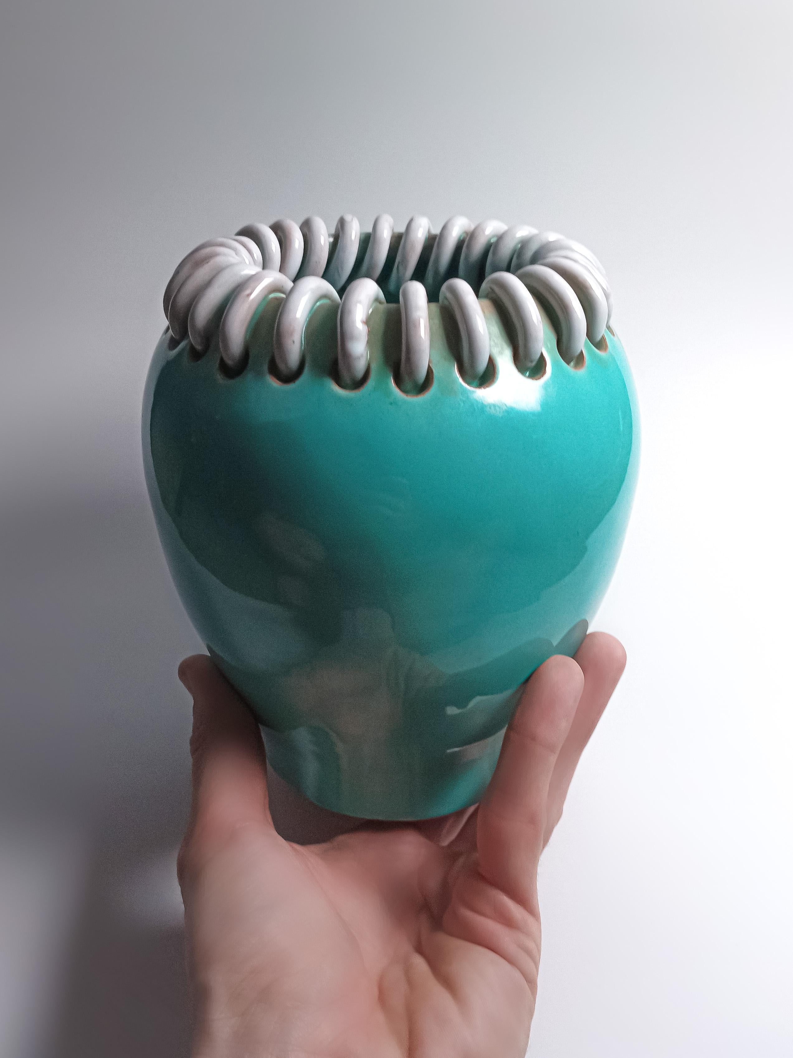 Mid-Century Turquoise Ceramic Vase by Alexandre de Wemmel, Belgium, 1950s In condizioni buone in vendita a Glasgow, GB