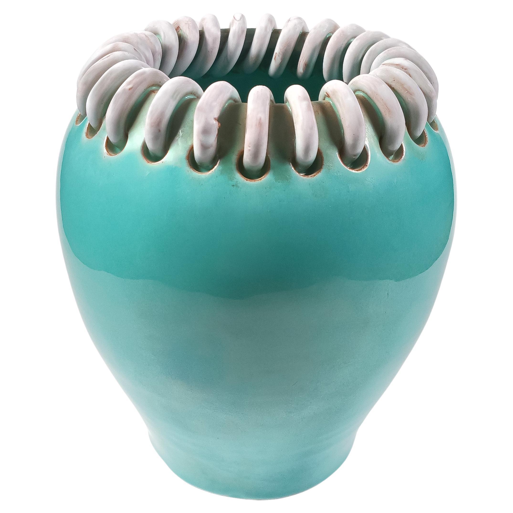 Mid-Century Turquoise Ceramic Vase by Alexandre de Wemmel, Belgium, 1950s