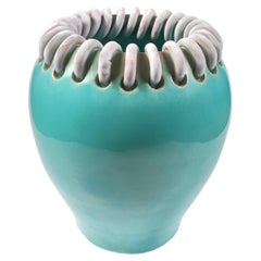 Mid-Century Turquoise Ceramic Vase by Alexandre de Wemmel, Belgium, 1950s