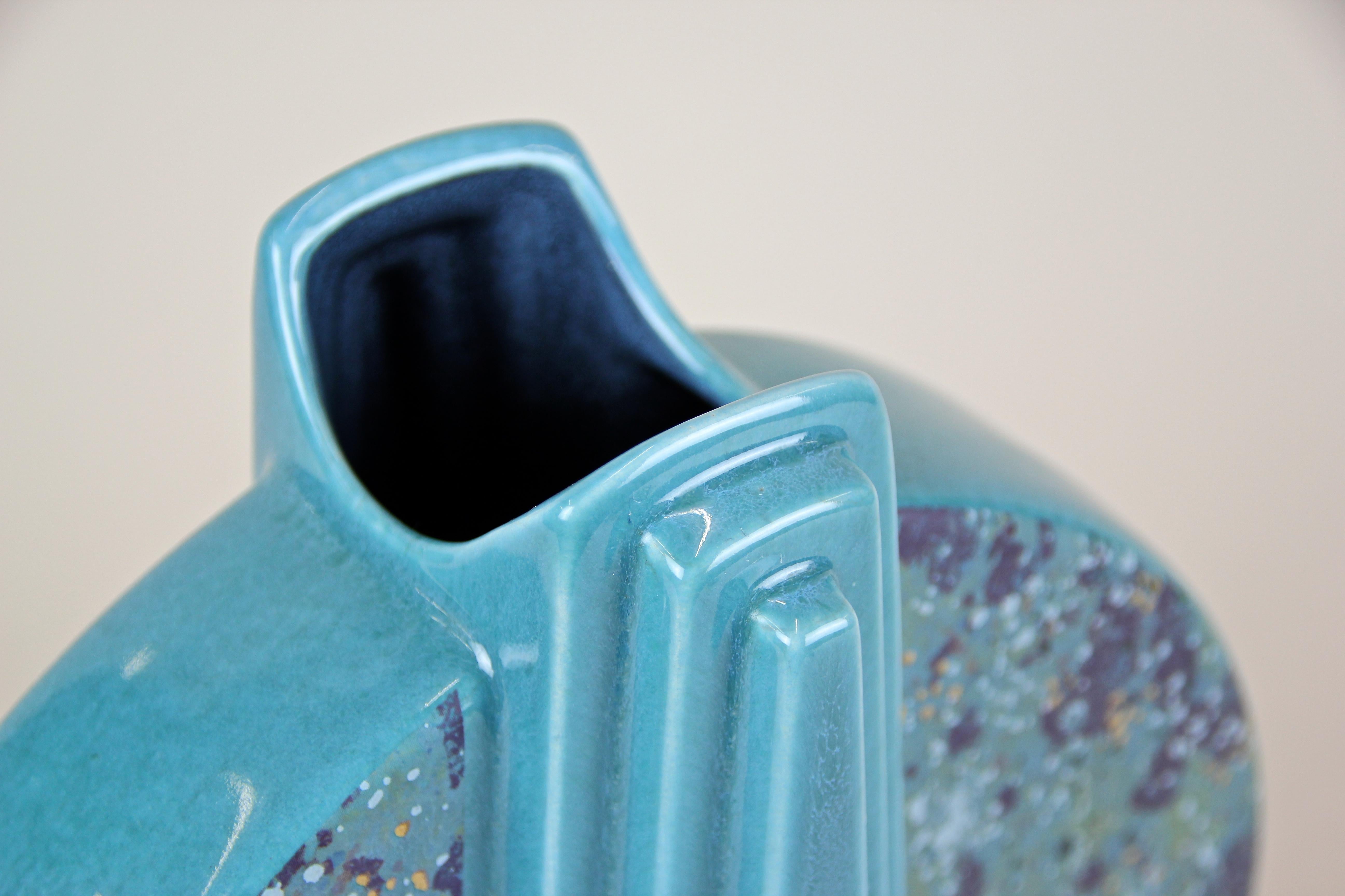 Midcentury Turquoise Ceramic Vase Glazed, Germany, circa 1950 5