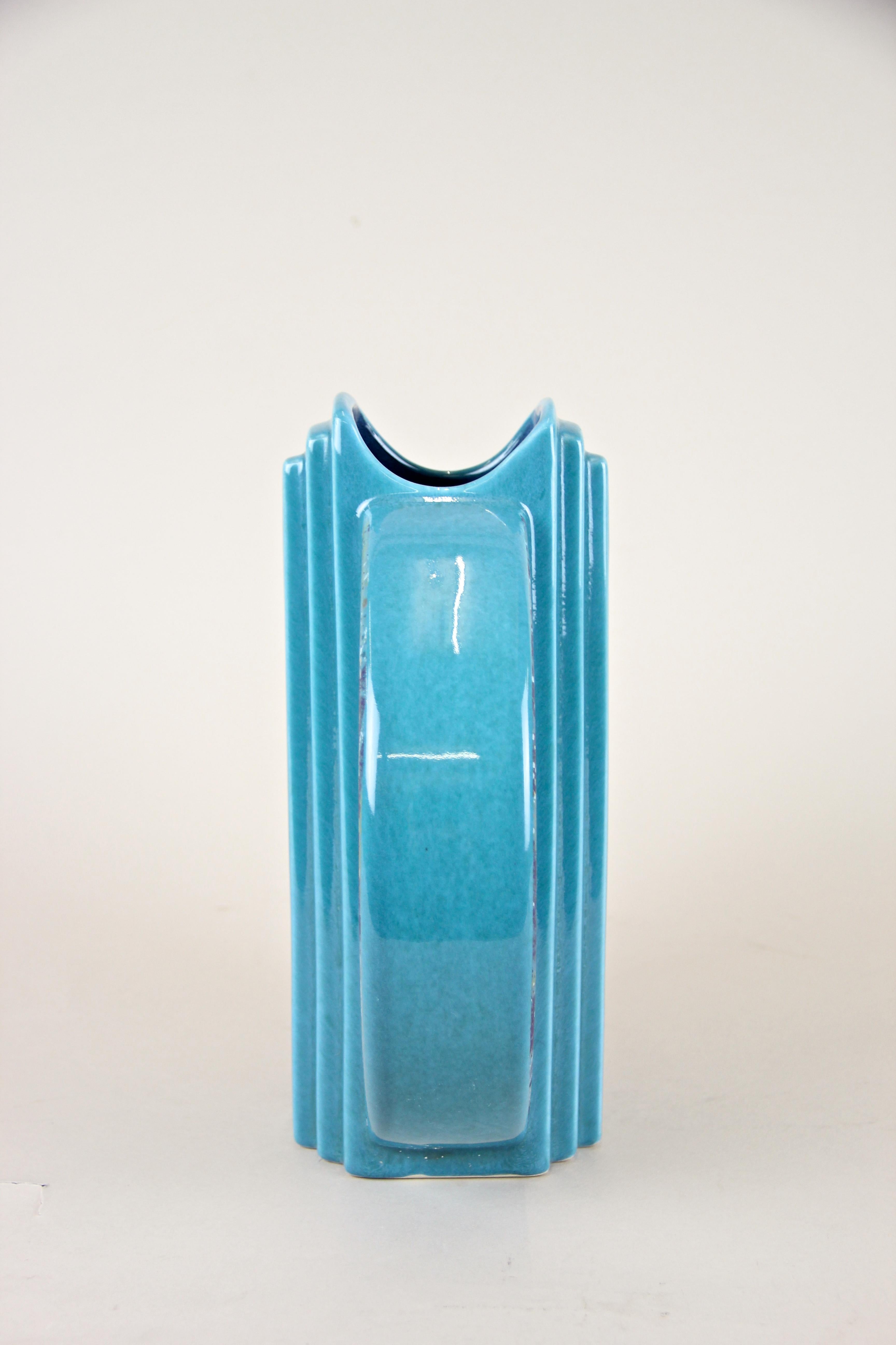 Midcentury Turquoise Ceramic Vase Glazed, Germany, circa 1950 6