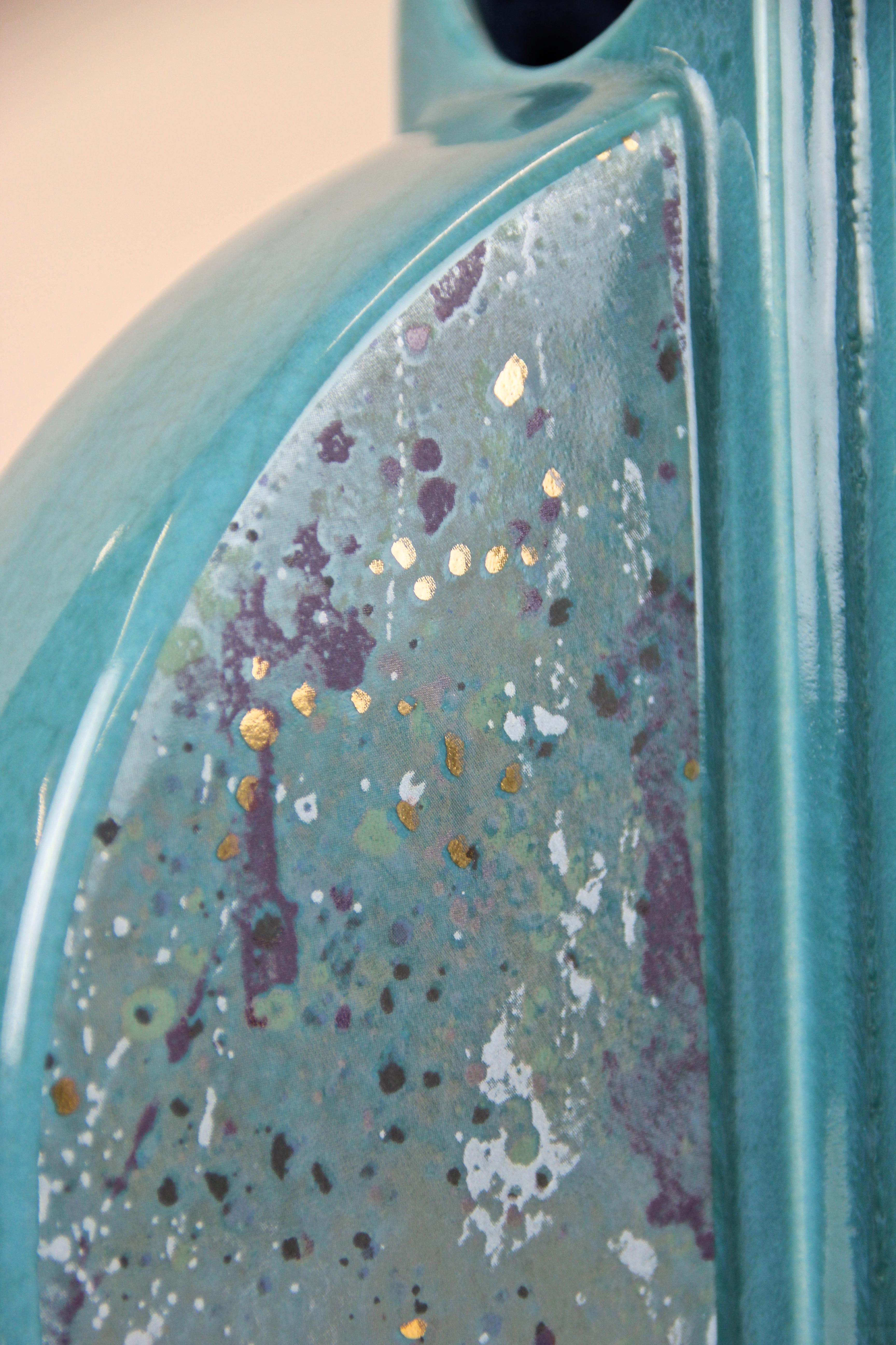 Midcentury Turquoise Ceramic Vase Glazed, Germany, circa 1950 8