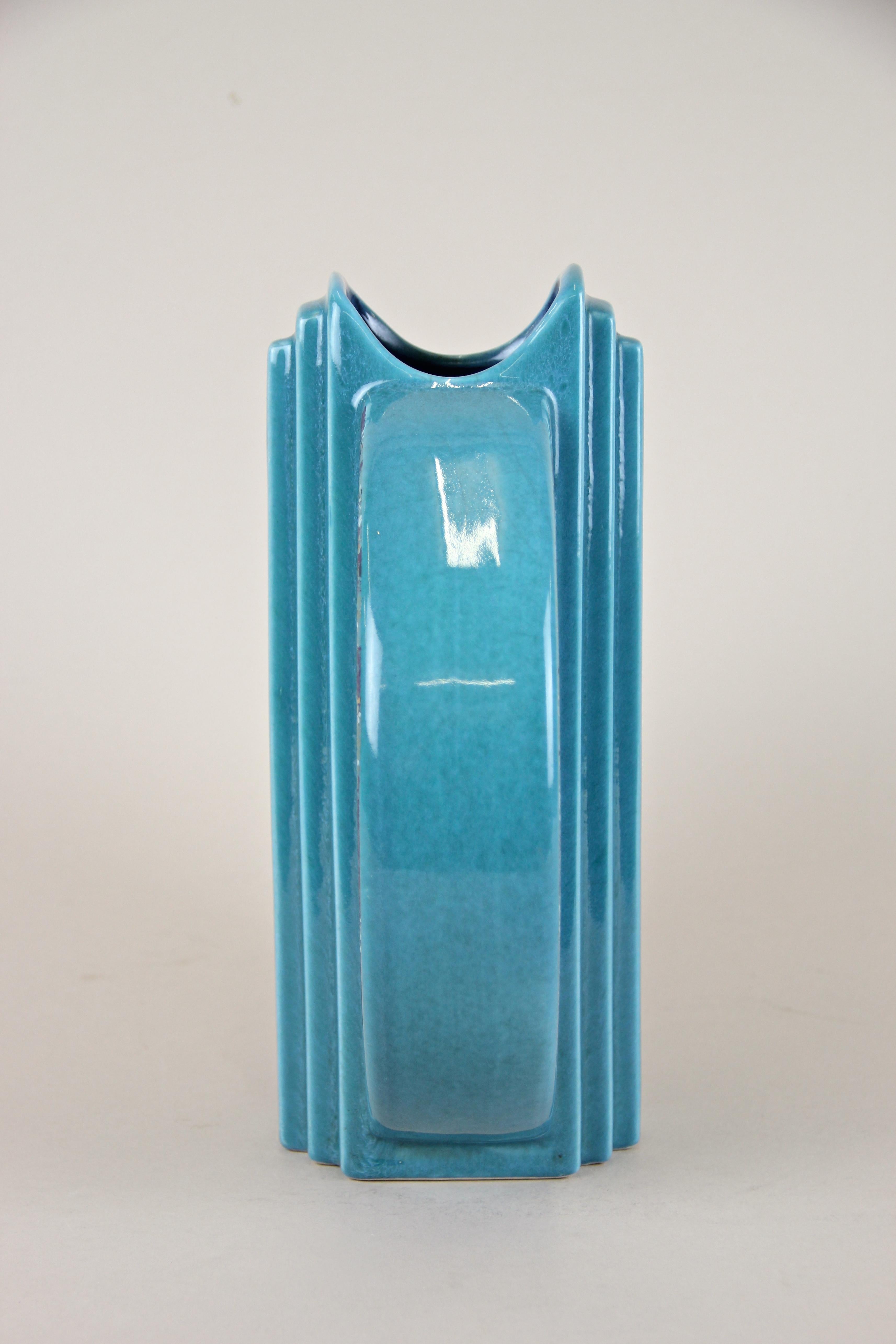 20th Century Midcentury Turquoise Ceramic Vase Glazed, Germany, circa 1950