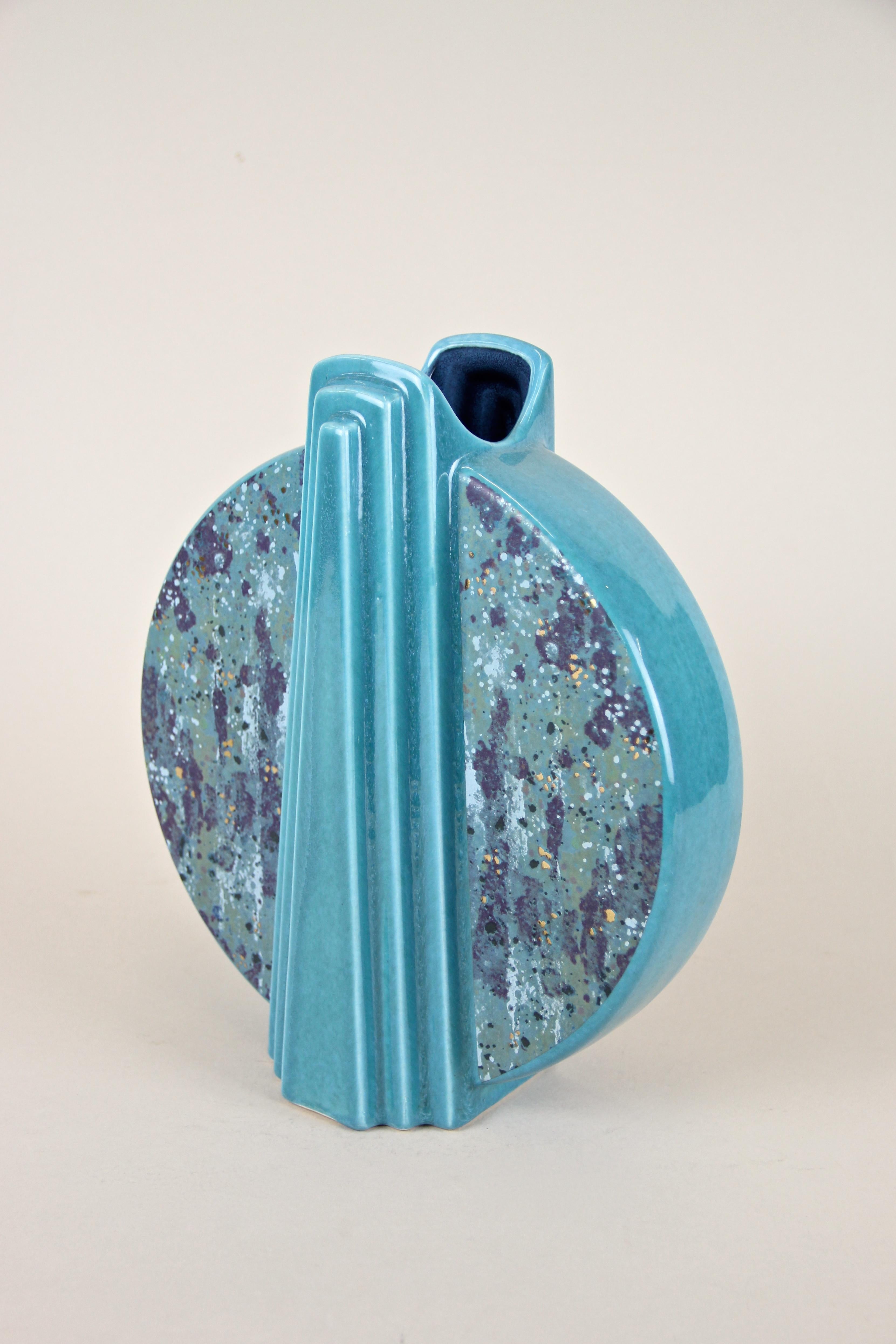 Midcentury Turquoise Ceramic Vase Glazed, Germany, circa 1950 1