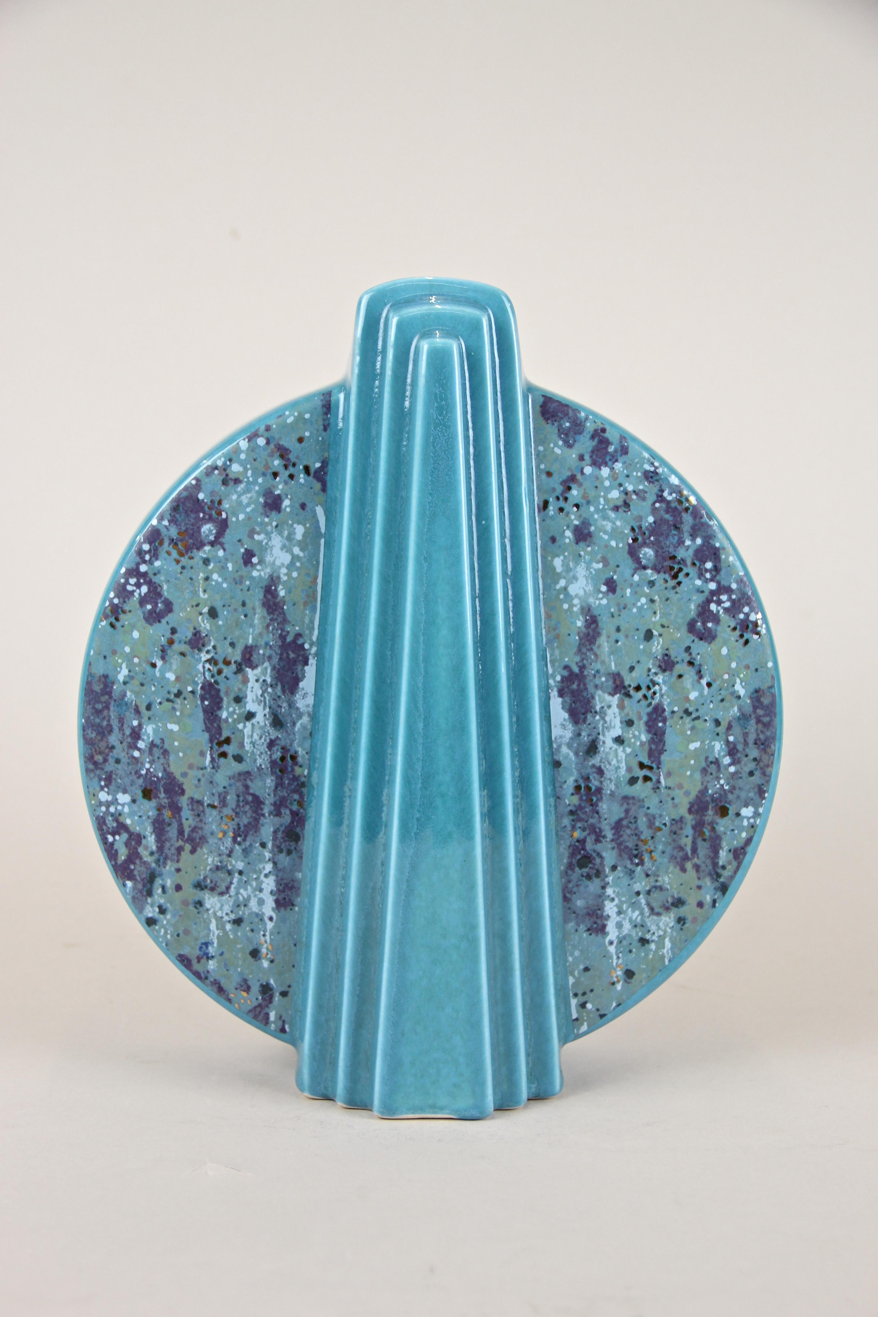 Midcentury Turquoise Ceramic Vase Glazed, Germany, circa 1950 2