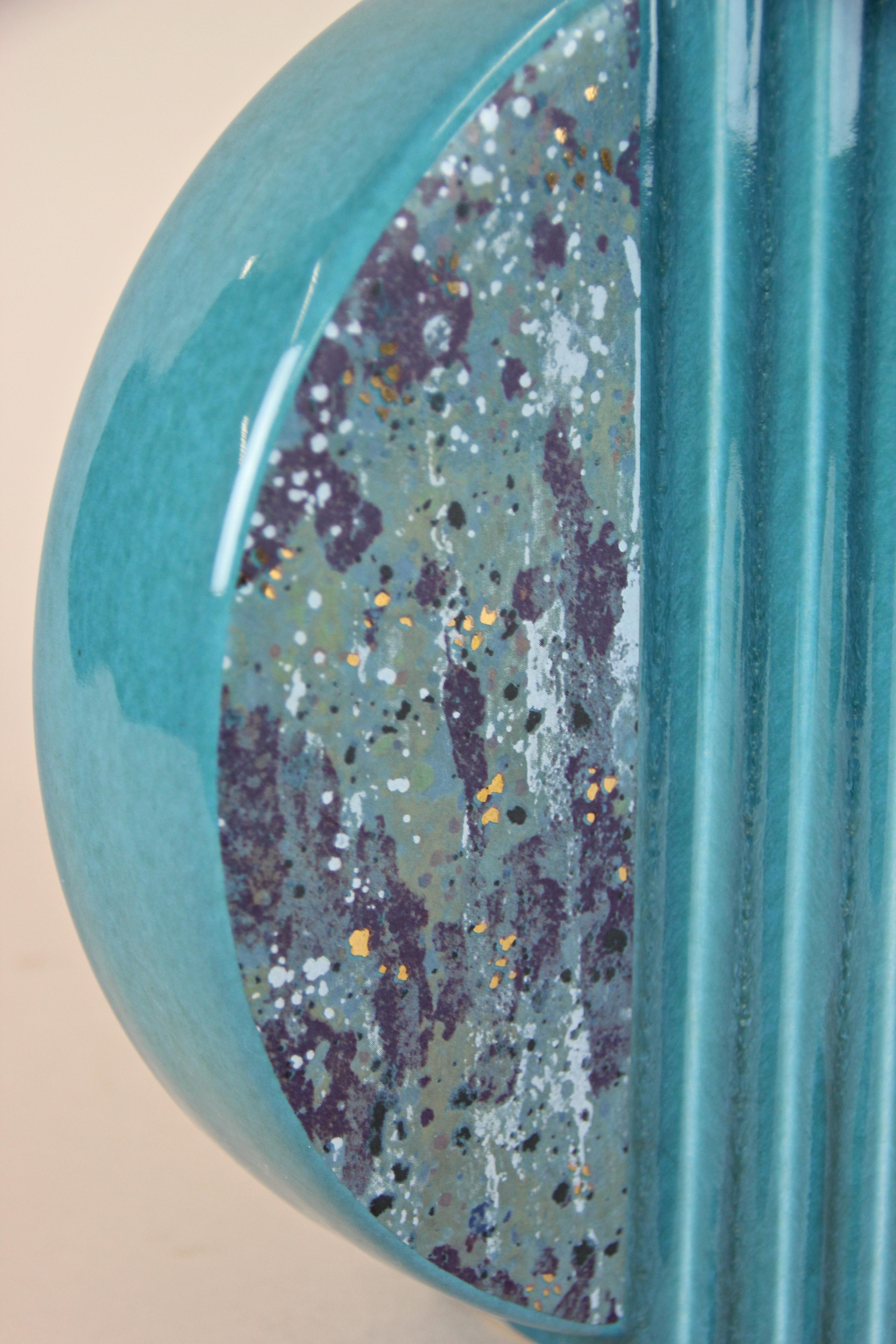 Midcentury Turquoise Ceramic Vase Glazed, Germany, circa 1950 4