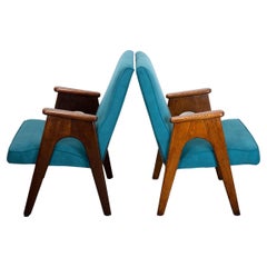 Vintage Mid-Century Turquoise Corduroy Armchairs, Set of 2, 1950s