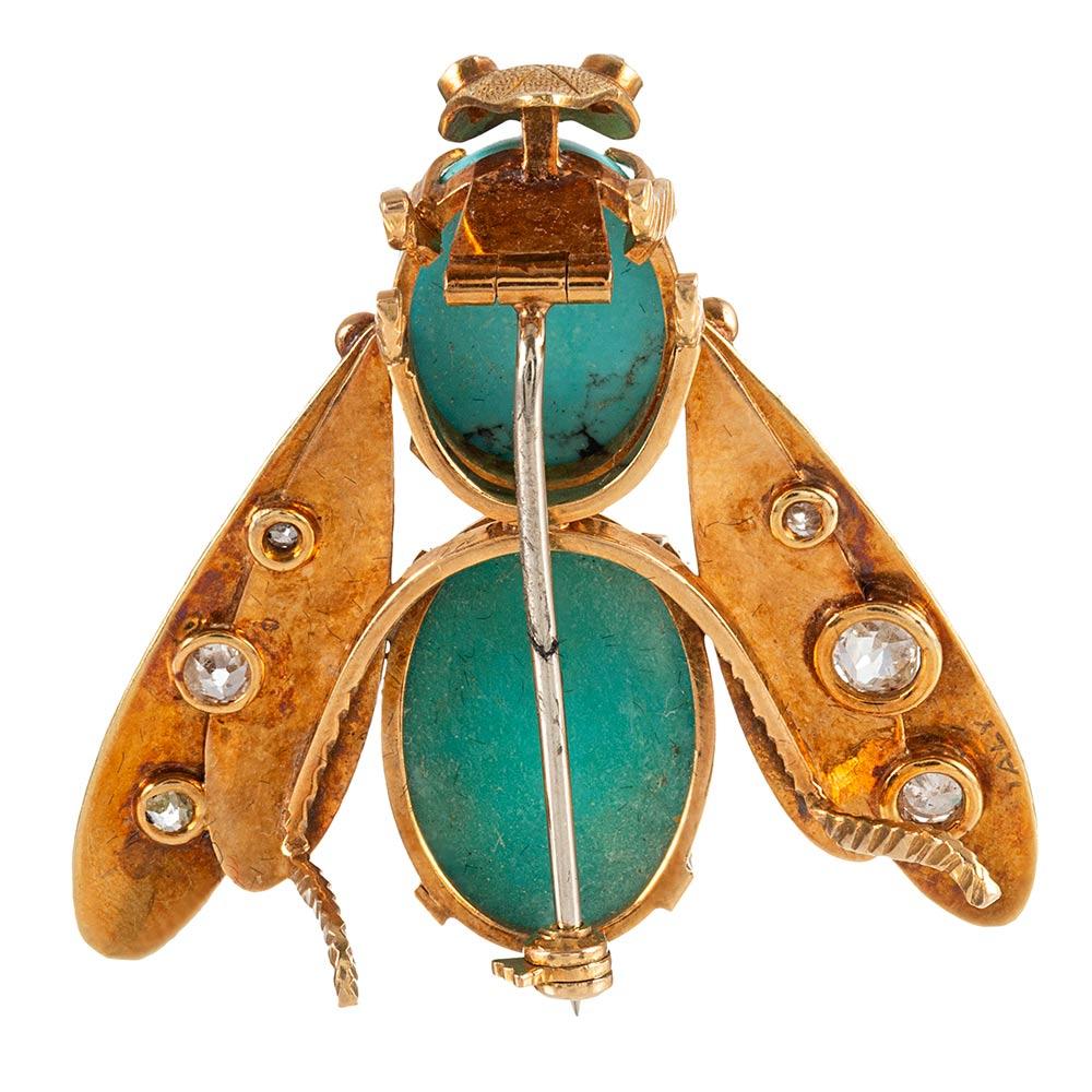 Women's or Men's Midcentury Turquoise and Diamond Bee Brooches