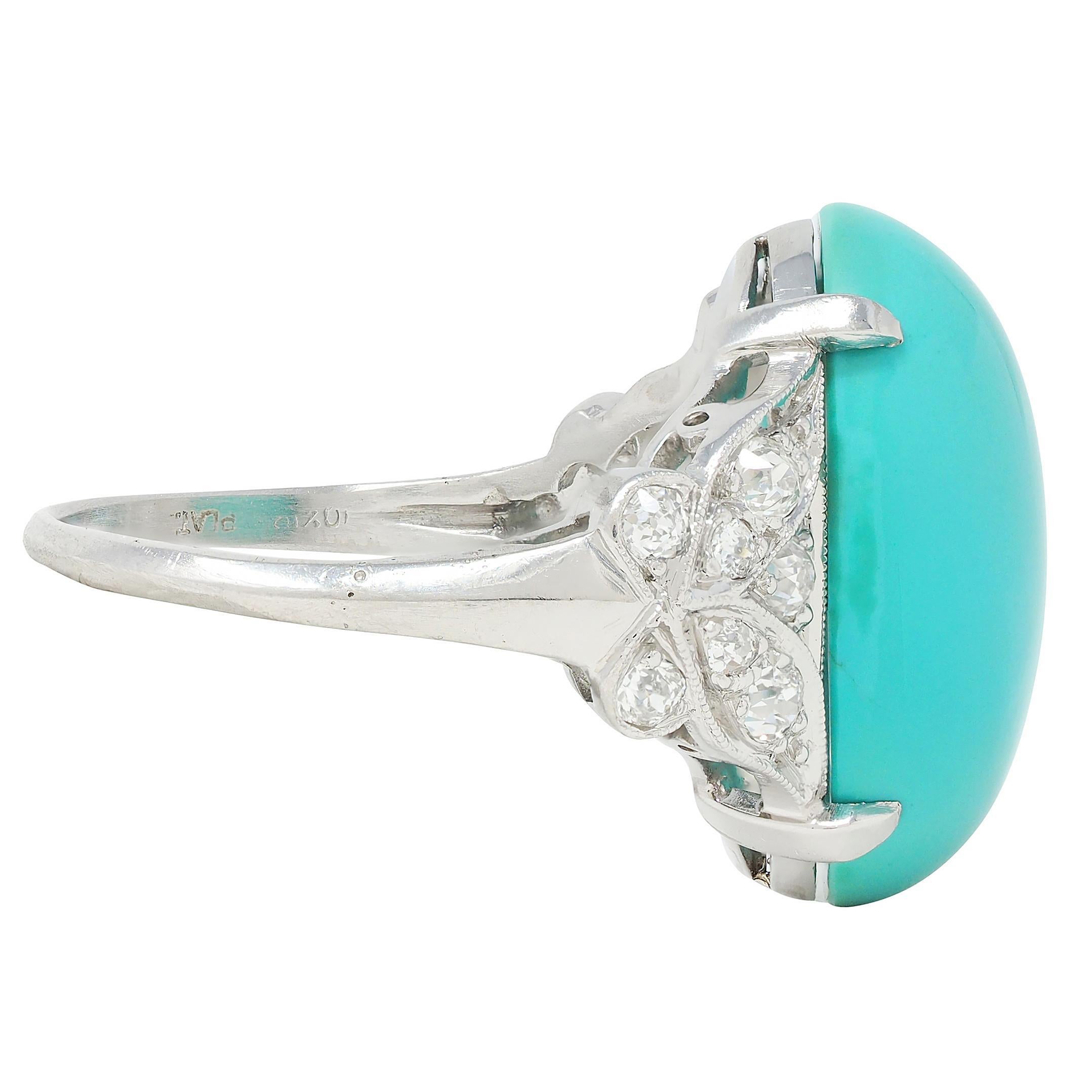 Modern Mid-Century Turquoise Diamond Platinum Vintage Butterfly Cocktail Ring For Sale