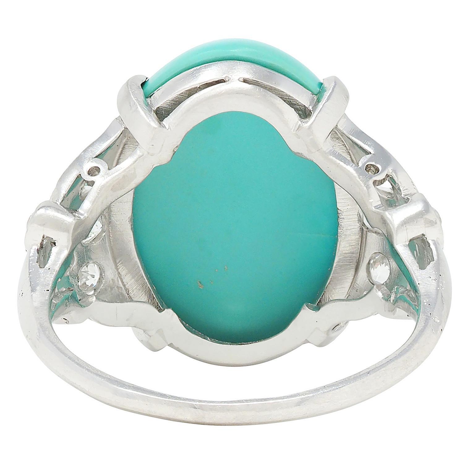 Cabochon Anello da cocktail a farfalla vintage in platino con diamante turchese di metà secolo in vendita