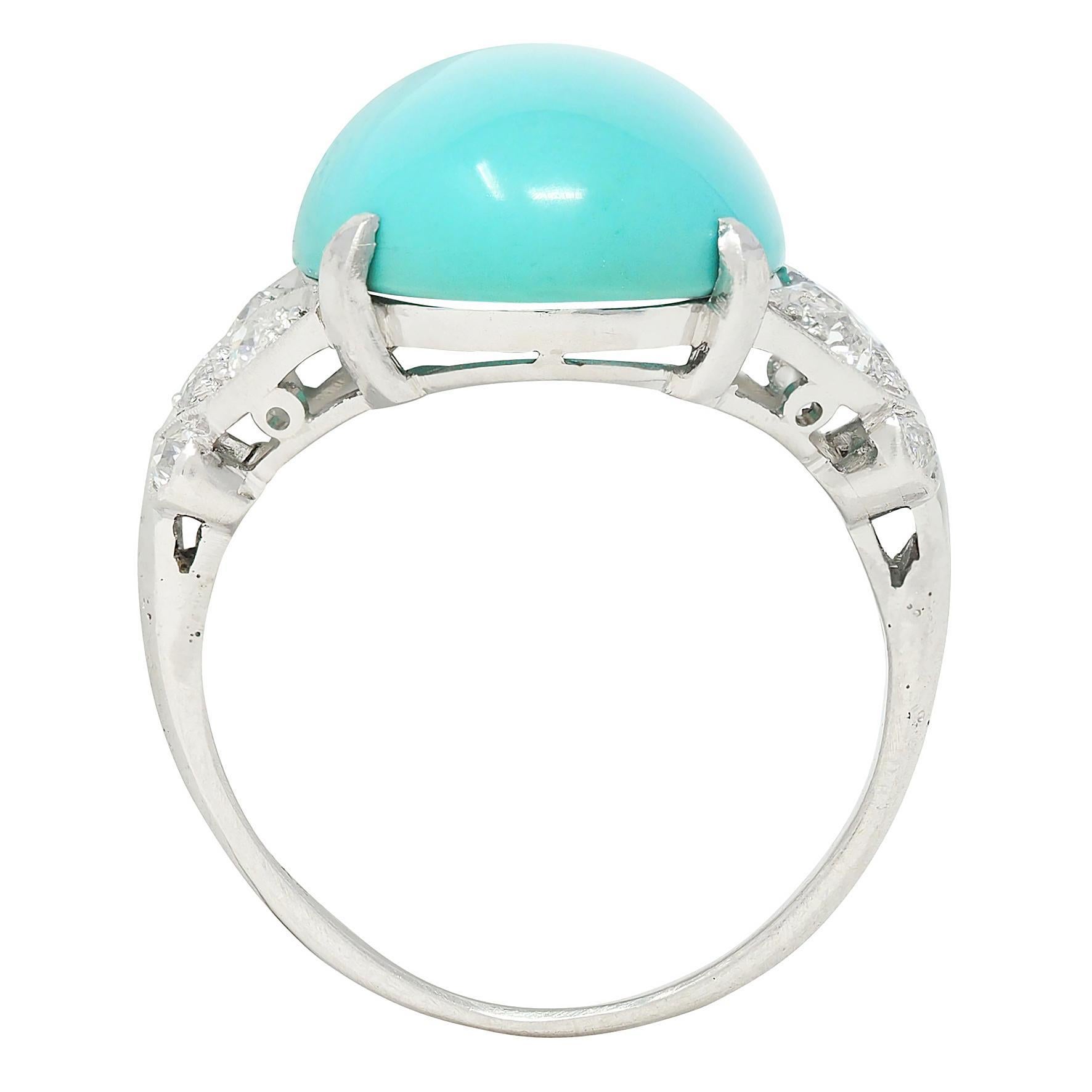 Women's or Men's Mid-Century Turquoise Diamond Platinum Vintage Butterfly Cocktail Ring For Sale
