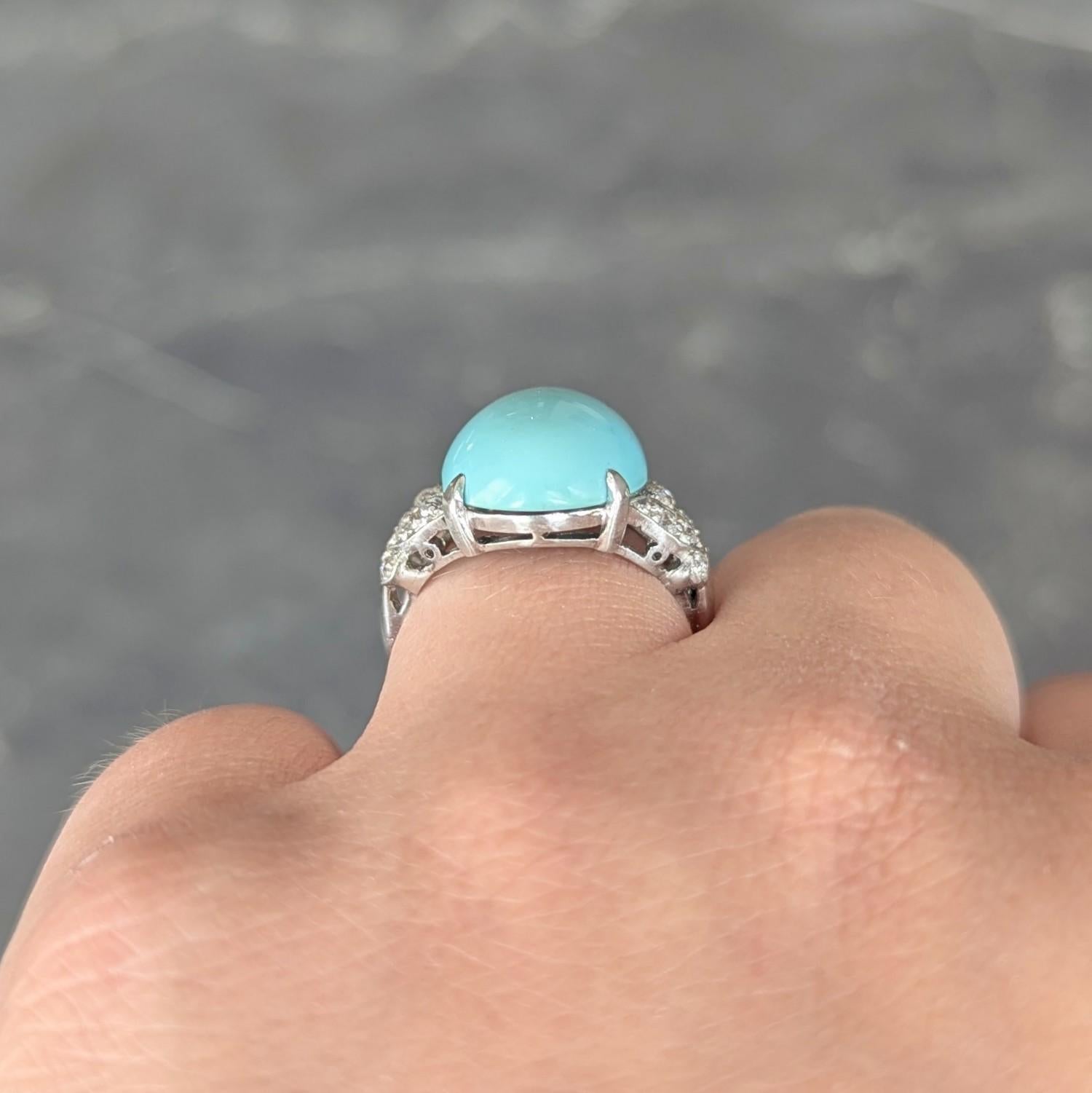 Mid-Century Turquoise Diamond Platinum Vintage Butterfly Cocktail Ring For Sale 2