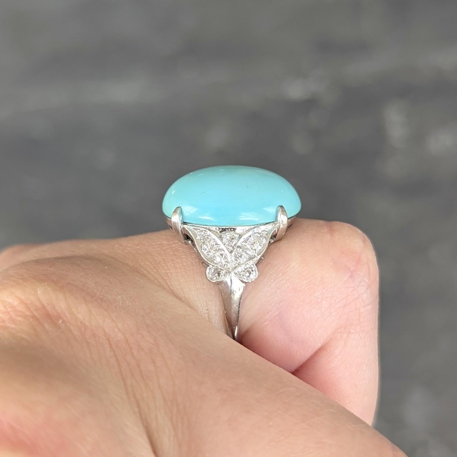 Mid-Century Turquoise Diamond Platinum Vintage Butterfly Cocktail Ring For Sale 3