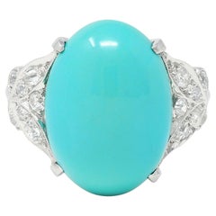 Mid-Century Turquoise Diamond Platinum Vintage Butterfly Cocktail Ring