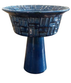 Mid-Century Modern Italian Turquoise Ceramic Footed Pedestal Bowl