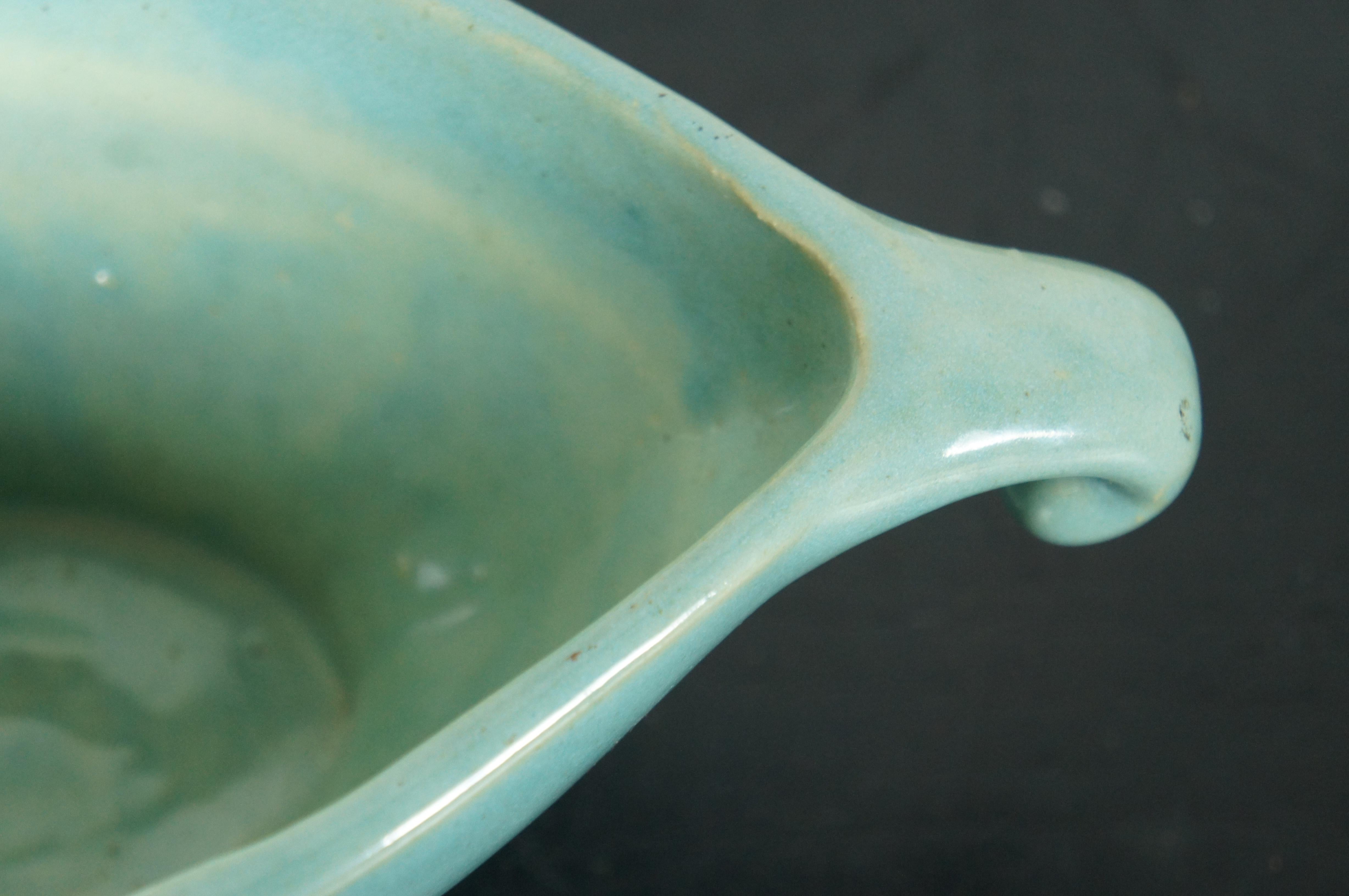 Mid Century Turquoise Glaze Pottery Planter Jardiniere Cachepot Centerpiece Bowl 4