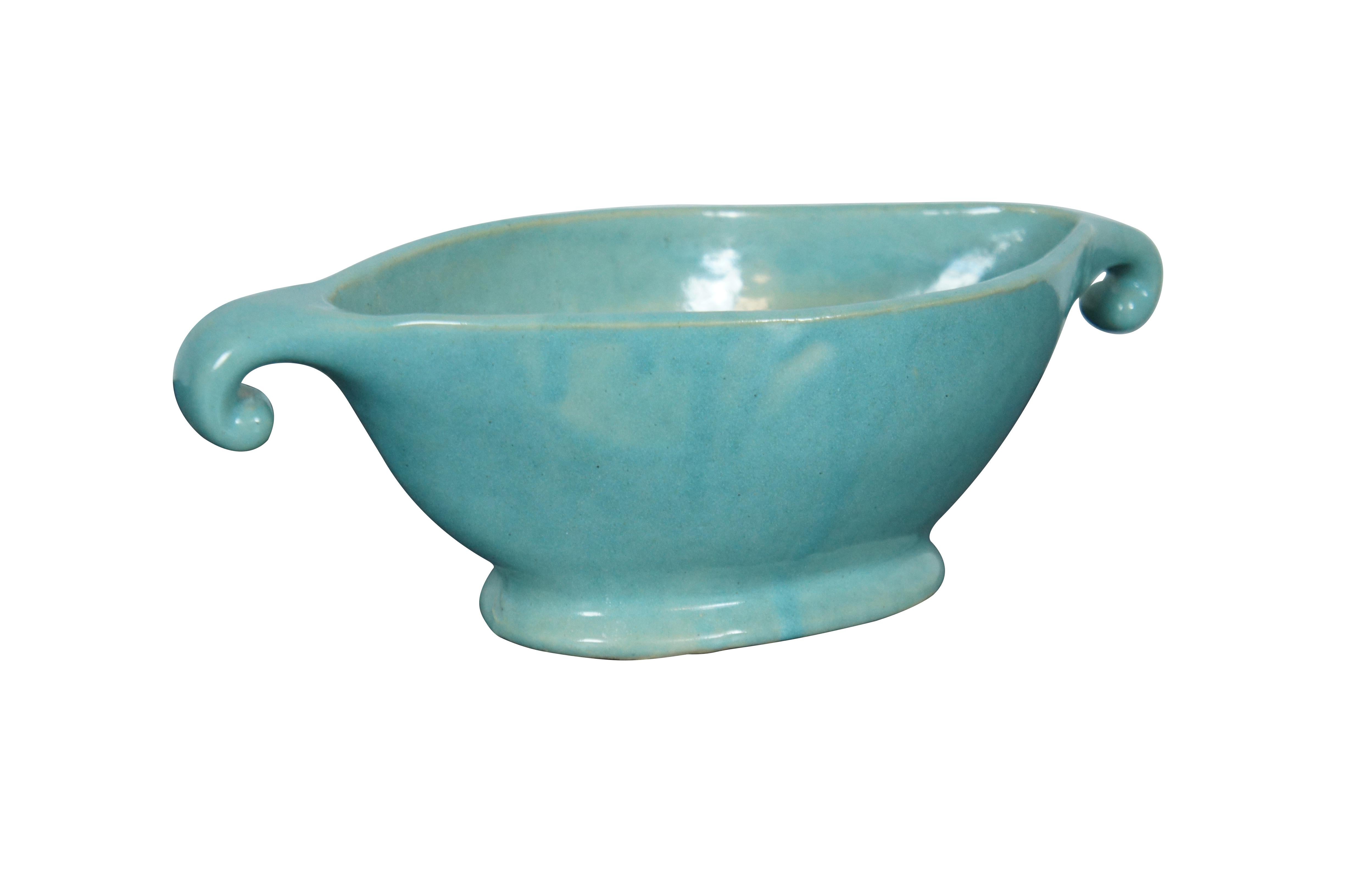 Neoclassical Mid Century Turquoise Glaze Pottery Planter Jardiniere Cachepot Centerpiece Bowl