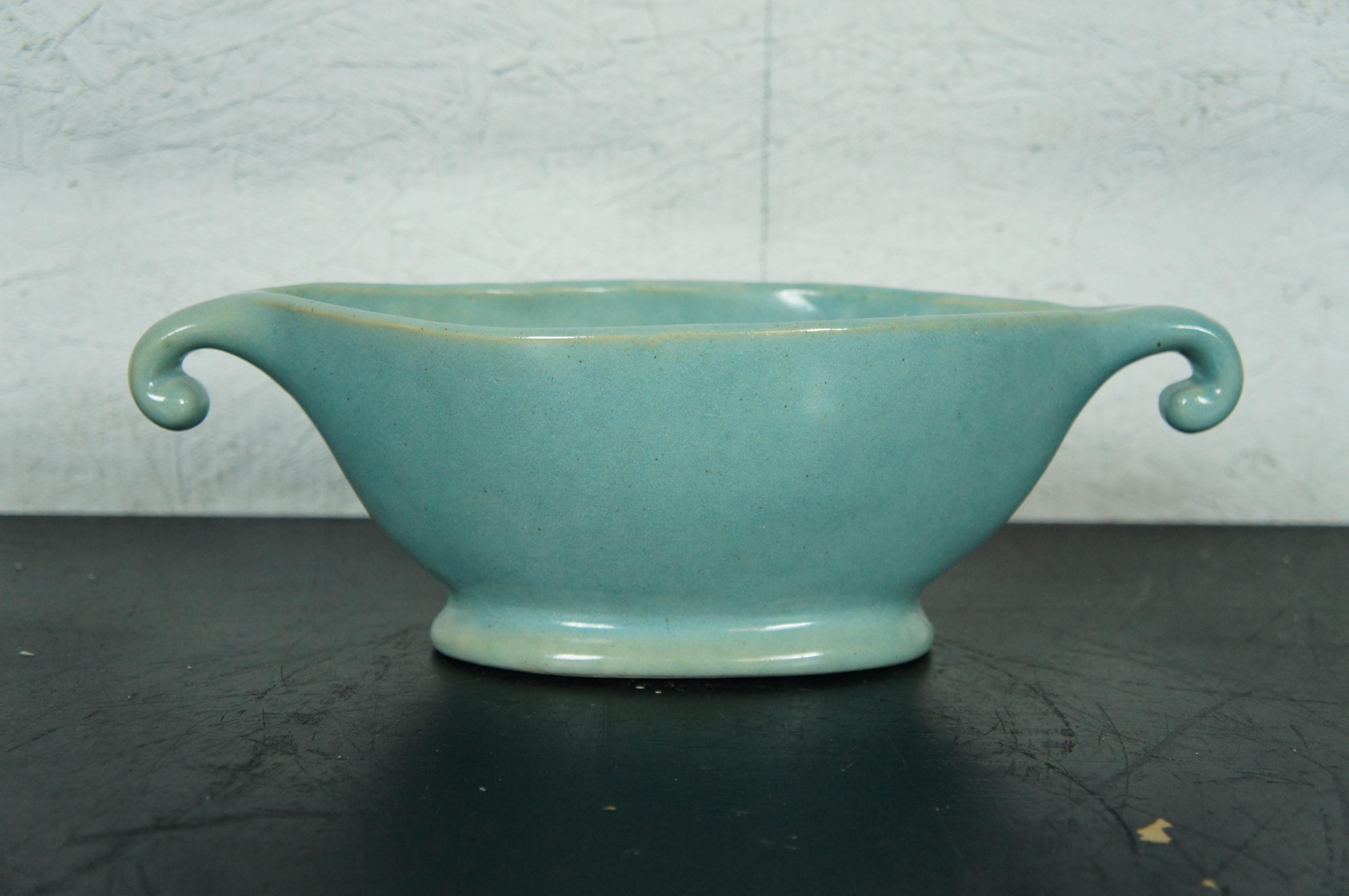 20th Century Mid Century Turquoise Glaze Pottery Planter Jardiniere Cachepot Centerpiece Bowl
