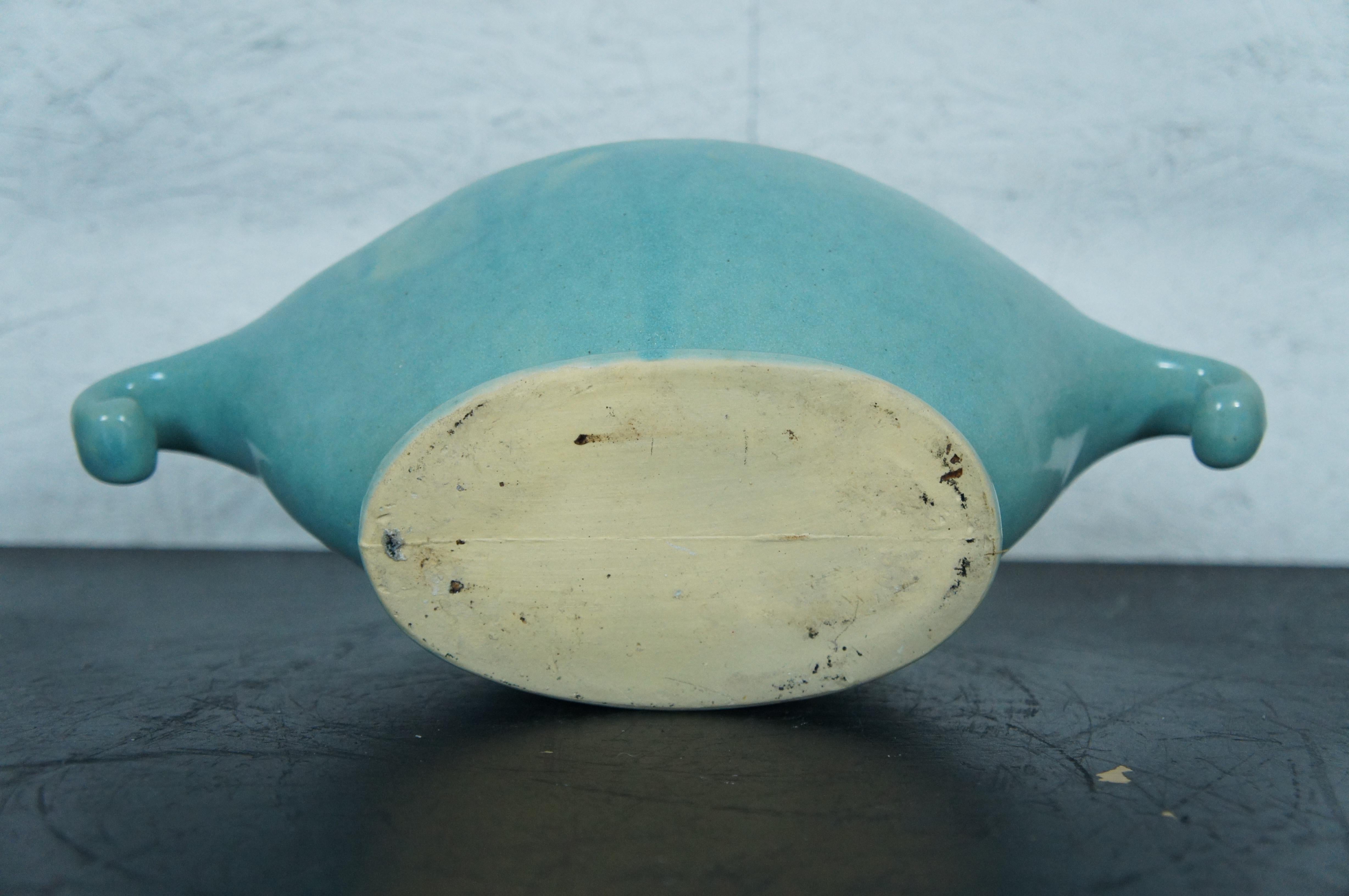 Mid Century Turquoise Glaze Pottery Planter Jardiniere Cachepot Centerpiece Bowl 2