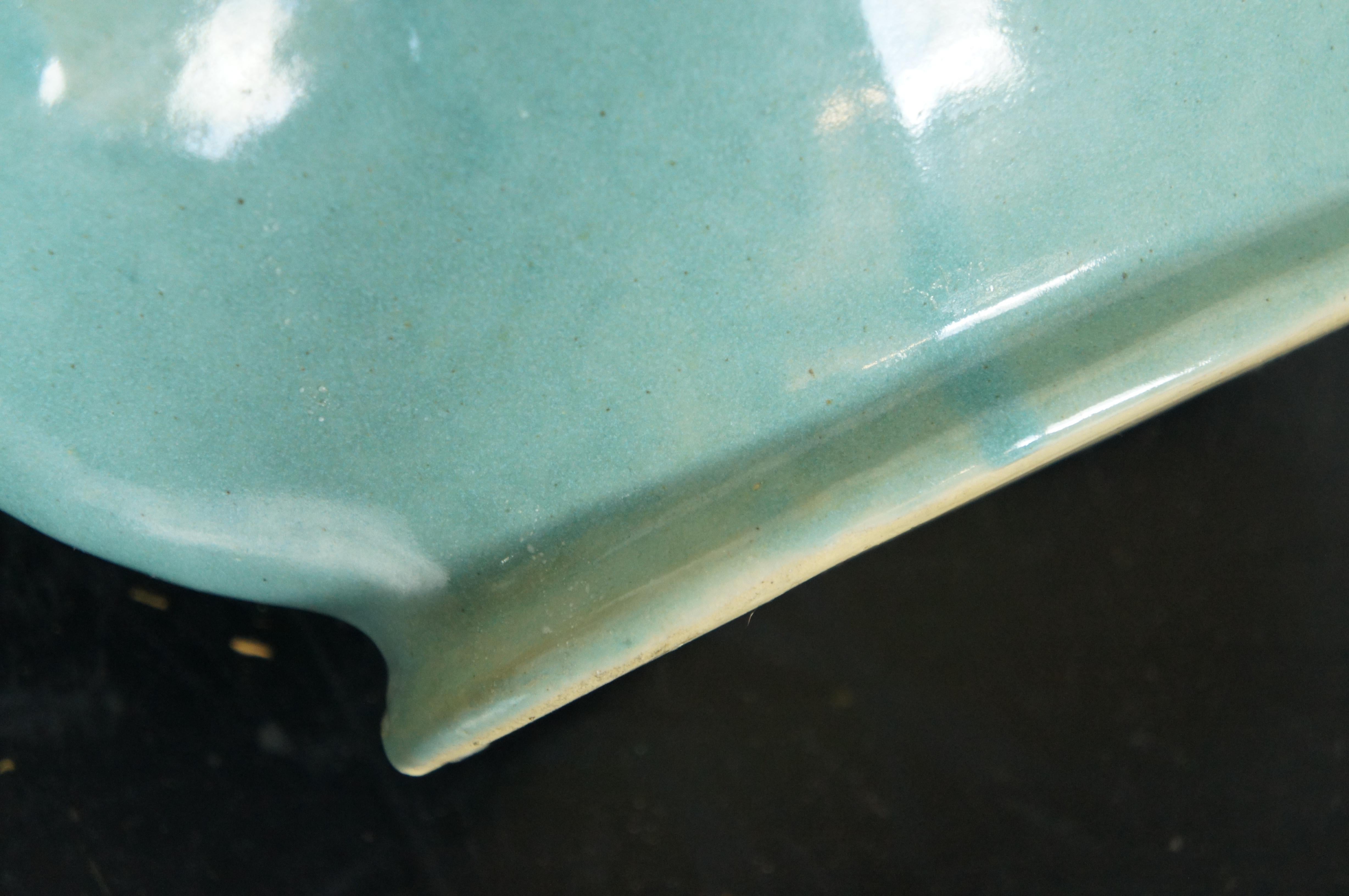 Mid Century Turquoise Glaze Pottery Planter Jardiniere Cachepot Centerpiece Bowl 3