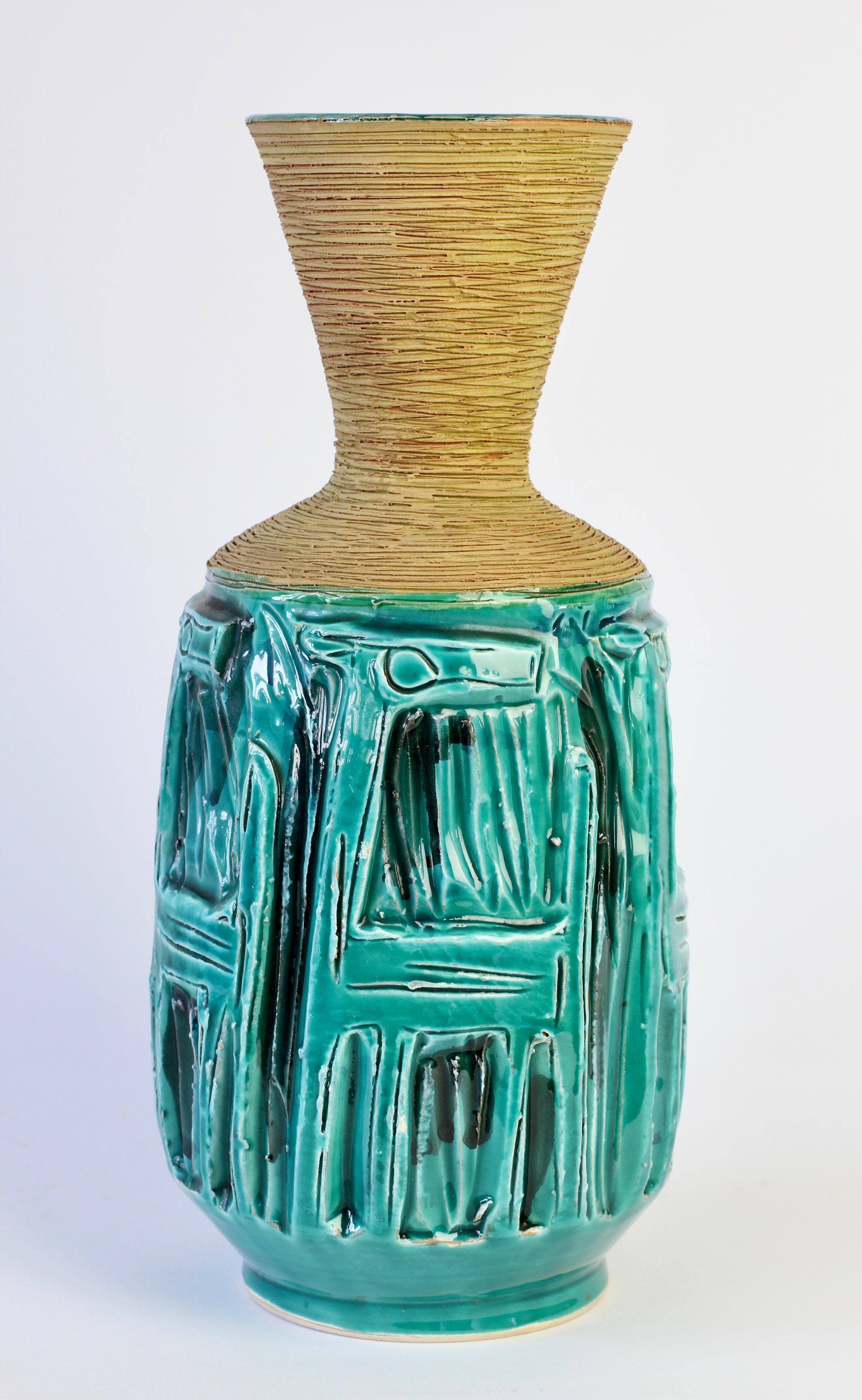 Clay Midcentury Turquoise Italian Ceramic Vase by Fratelli Fanciullacci, circa 1960 For Sale