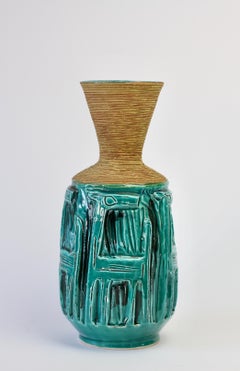 Midcentury Turquoise Italian Ceramic Vase by Fratelli Fanciullacci, circa 1960