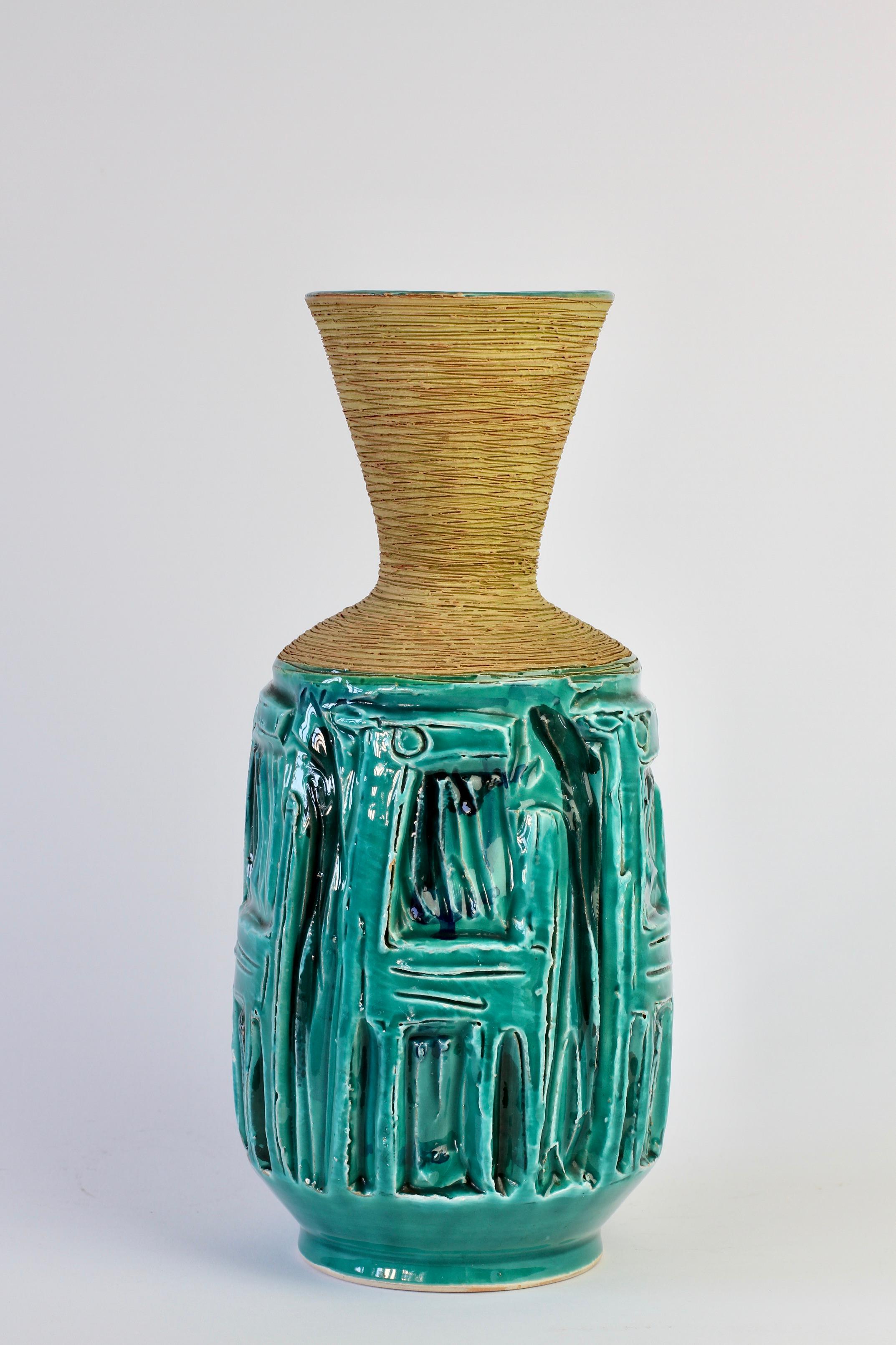 Mid-Century Modern Vase en céramique italienne turquoise du milieu du siècle par Fratelli Fanciullacci, vers 1960 en vente