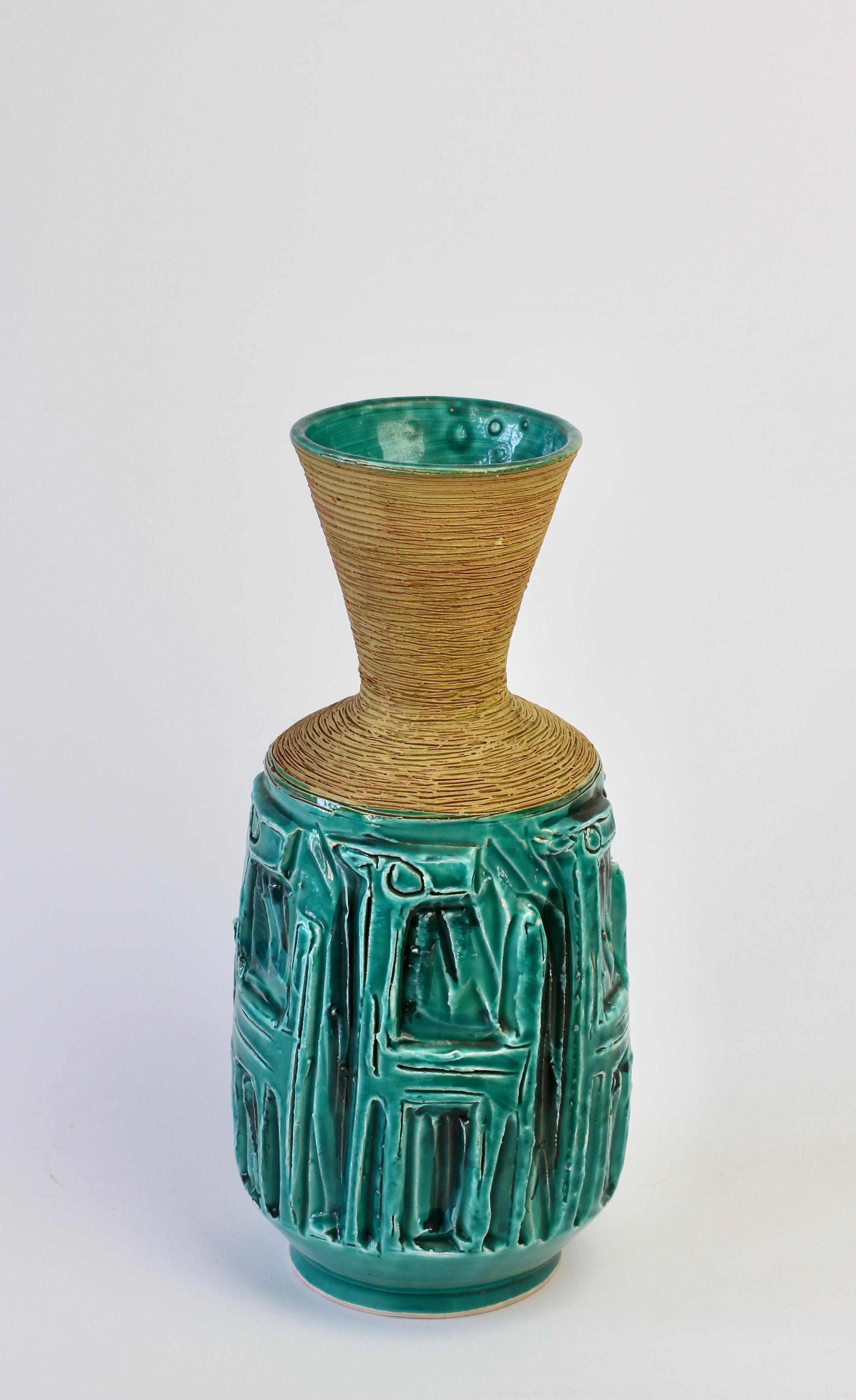 20ième siècle Vase en céramique italienne turquoise du milieu du siècle par Fratelli Fanciullacci, vers 1960 en vente