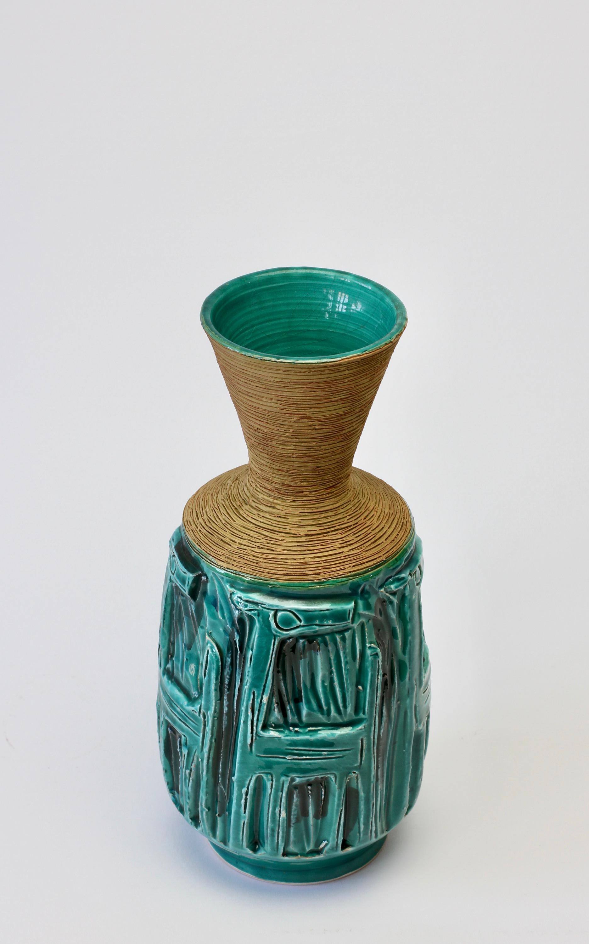 Glazed Midcentury Turquoise Italian Ceramic Vase by Fratelli Fanciullacci, circa 1960 For Sale