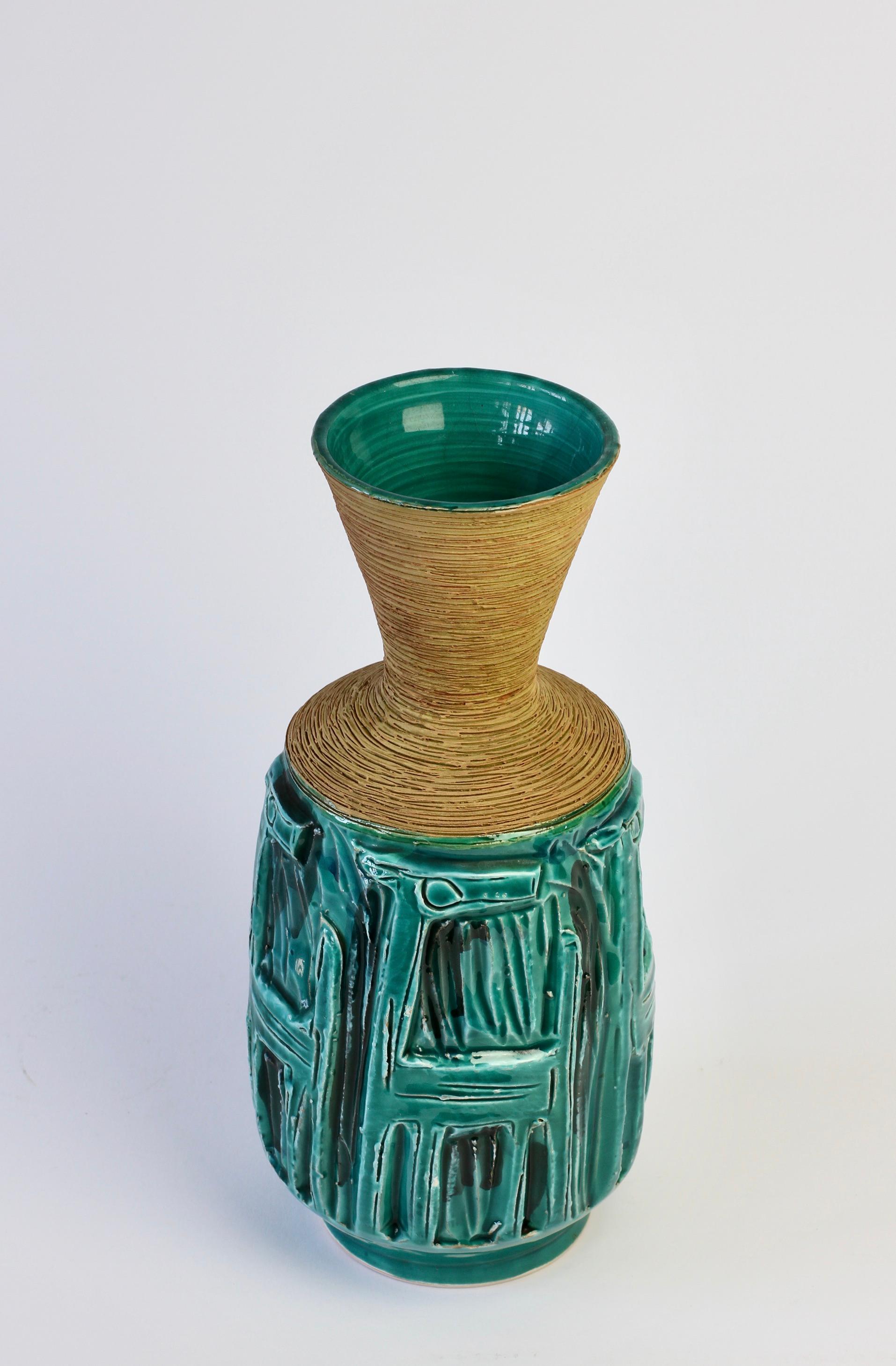 Midcentury Turquoise Italian Ceramic Vase by Fratelli Fanciullacci, circa 1960 In Good Condition For Sale In Landau an der Isar, Bayern