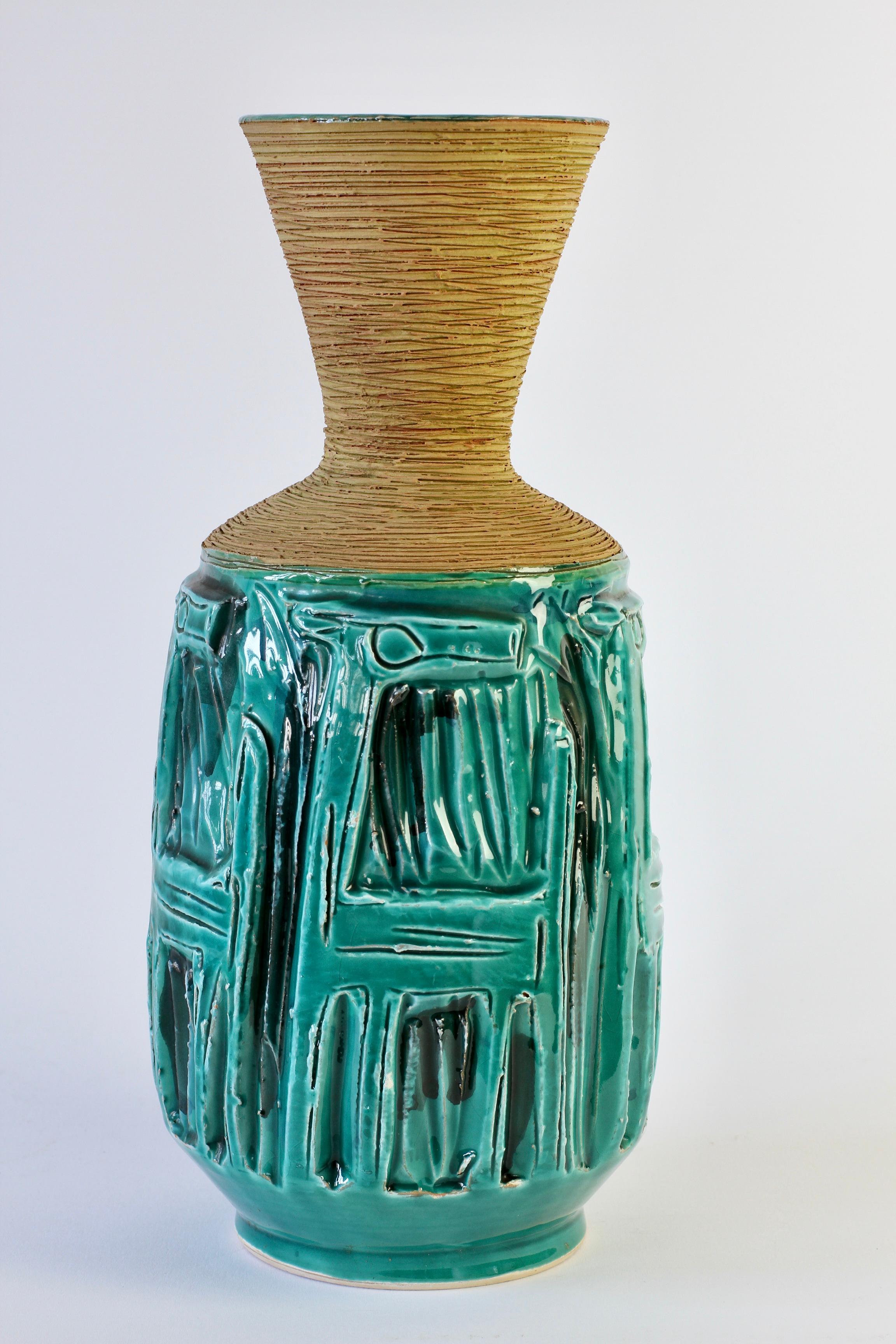 20th Century Midcentury Turquoise Italian Ceramic Vase by Fratelli Fanciullacci, circa 1960 For Sale