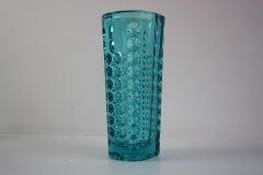 Mid-Century Turquoise Pressed Glass Vase by Rudolf Jurnikl, Czechoslovakia, 1960