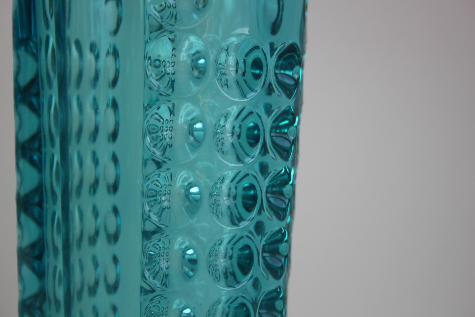 Mid-20th Century Mid-Century Turquoise Pressed Glass Vase by Rudolf Jurnikl, Czechoslovakia, 1960 For Sale
