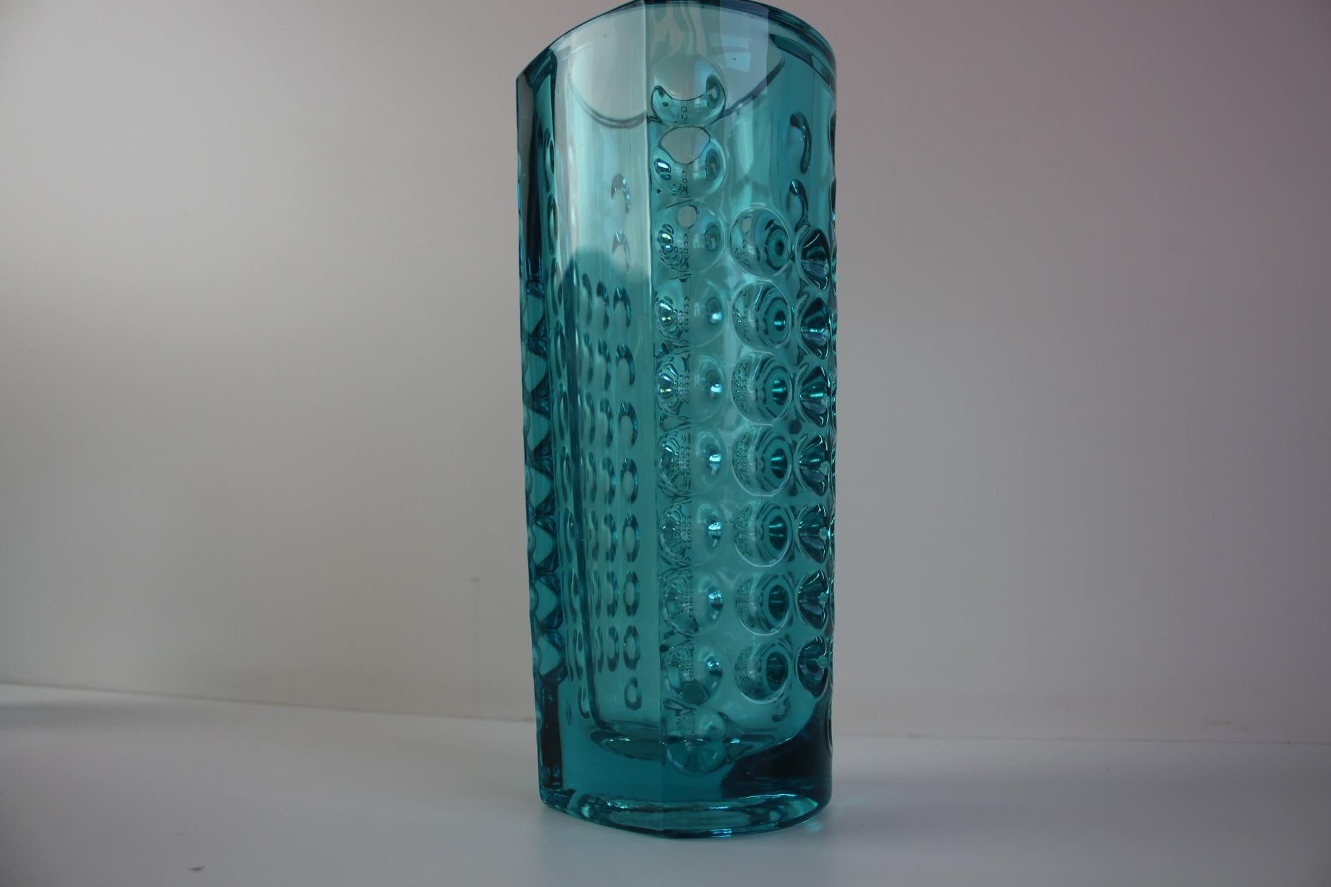 Mid-Century Turquoise Pressed Glass Vase by Rudolf Jurnikl, Czechoslovakia, 1960 For Sale 1
