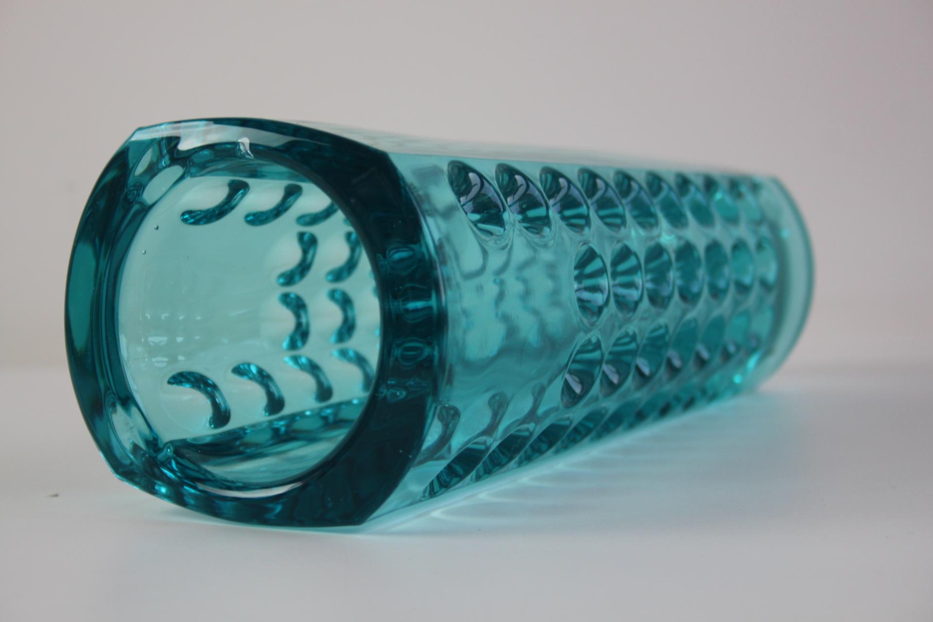 Mid-Century Turquoise Pressed Glass Vase by Rudolf Jurnikl, Czechoslovakia, 1960 For Sale 3