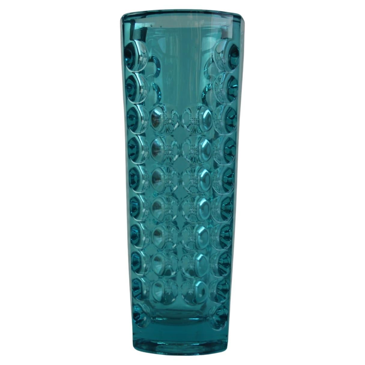 Mid-Century Turquoise Pressed Glass Vase by Rudolf Jurnikl, Czechoslovakia, 1960