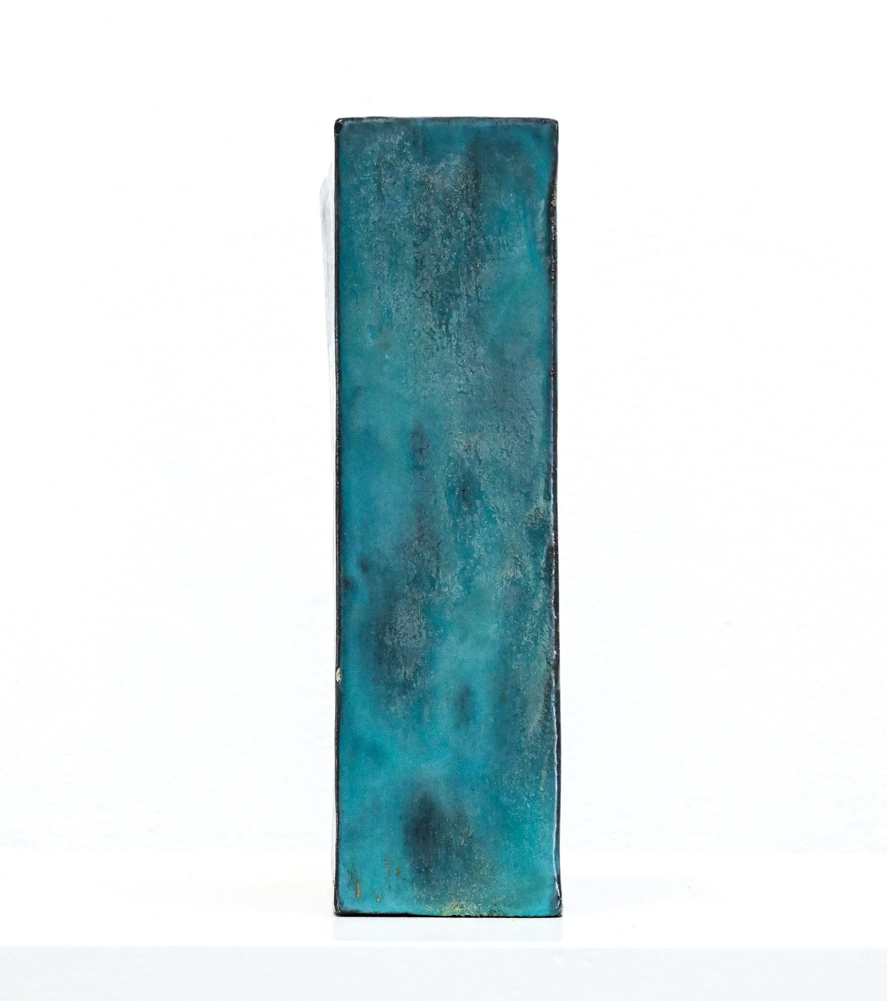 Mid century turquoise slab vase by Marcello Fantoni Italy For Sale 7