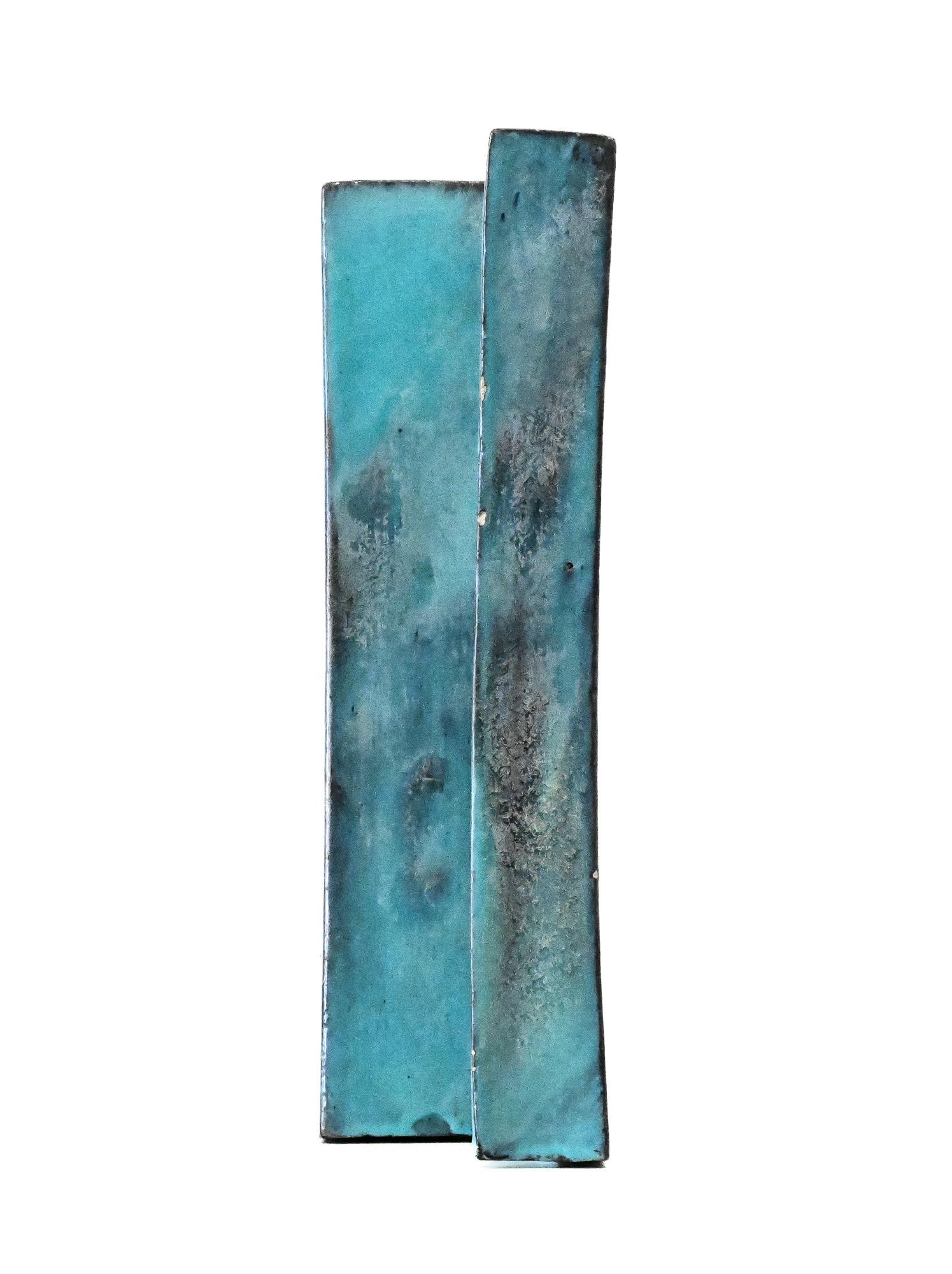 Mid century turquoise slab vase by Marcello Fantoni Italy For Sale 11