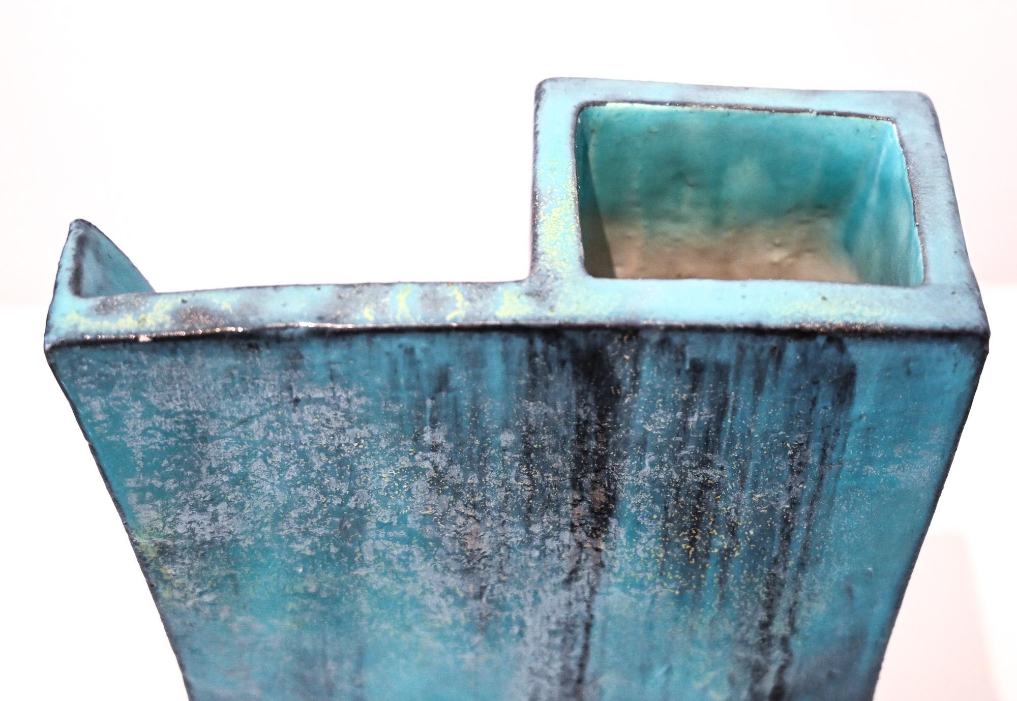 20ième siècle Vase en dalles turquoise du milieu du siècle dernier par Marcello Fantoni, Italie