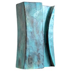 Mid century turquoise slab vase by Marcello Fantoni Italy