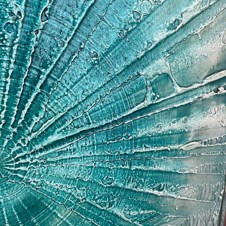 Mid Century Turquoise "Spin Art" Acrylic Painting in the Style of