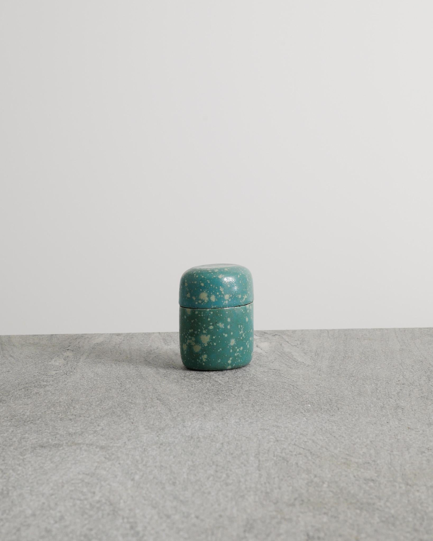 A Rare and small decorative mid century turquoise glazed stoneware box by the Swedish ceramist Hans Hedberg produced by Biot in southern of France in the 1940s. In good original condition with light patina from aging and signed by the artist.