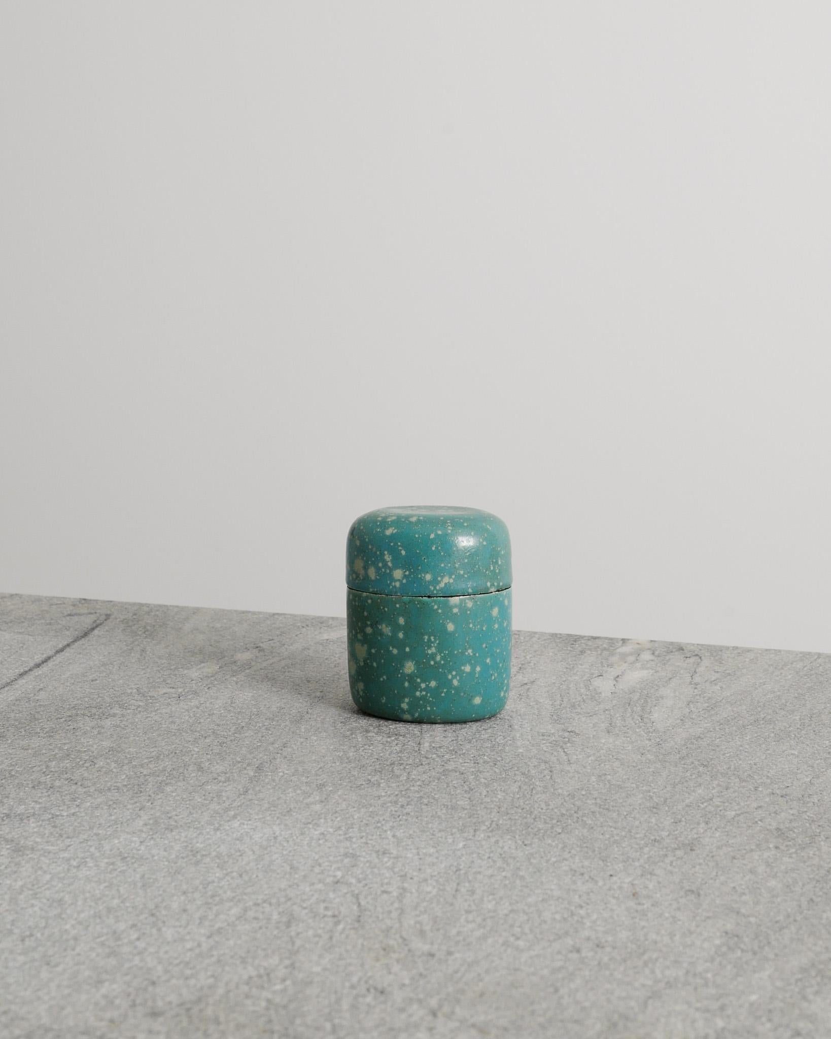 Scandinavian Modern Mid Century Turquoise Stoneware Ceramic Box by Hans Hedberg for Biot France 1950 For Sale